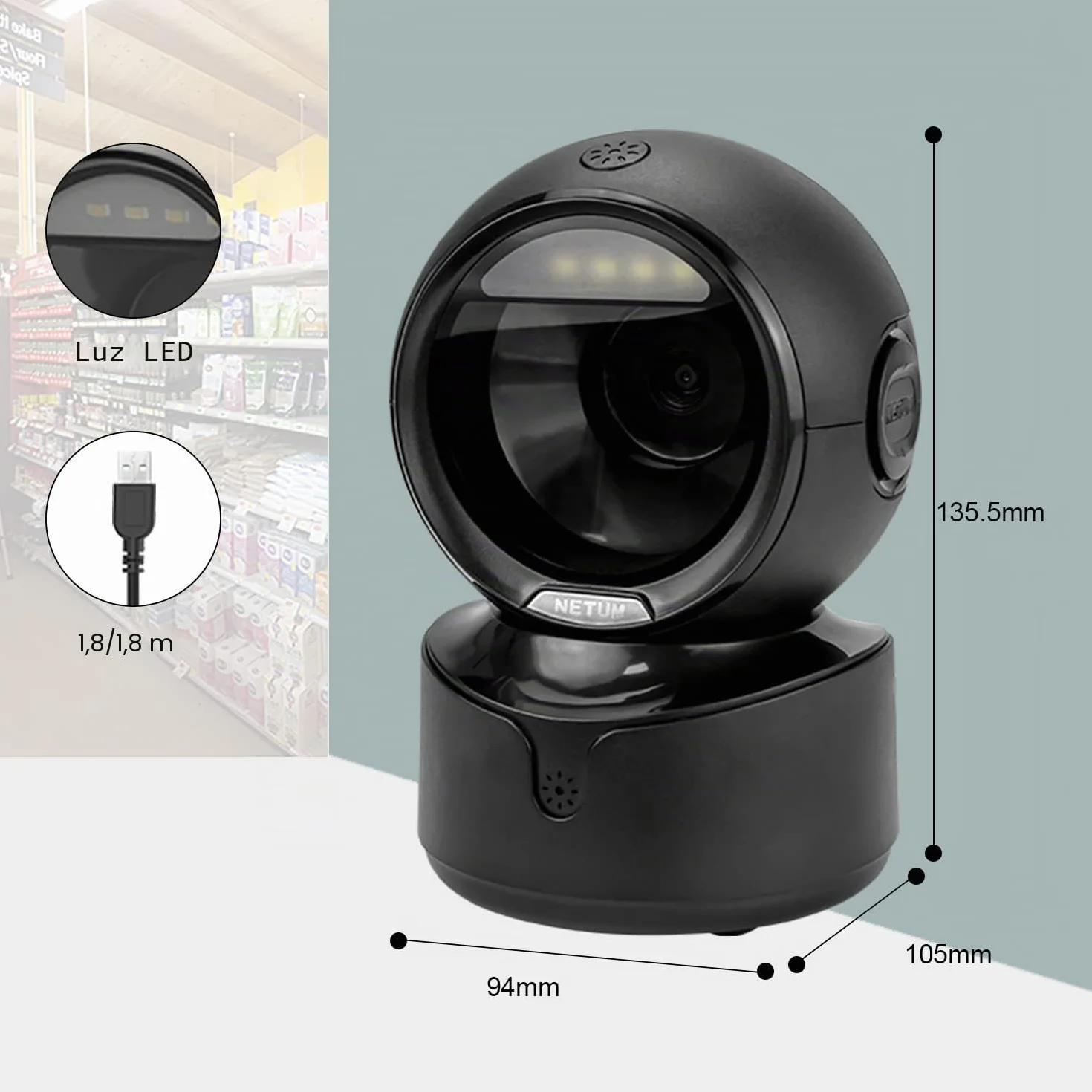 NetumScan Escáner de código de Barras USB con Cable 1D 2D QR Lector de código de Barras para supermercado Tienda minorista Almacén Sistema POS NSA5