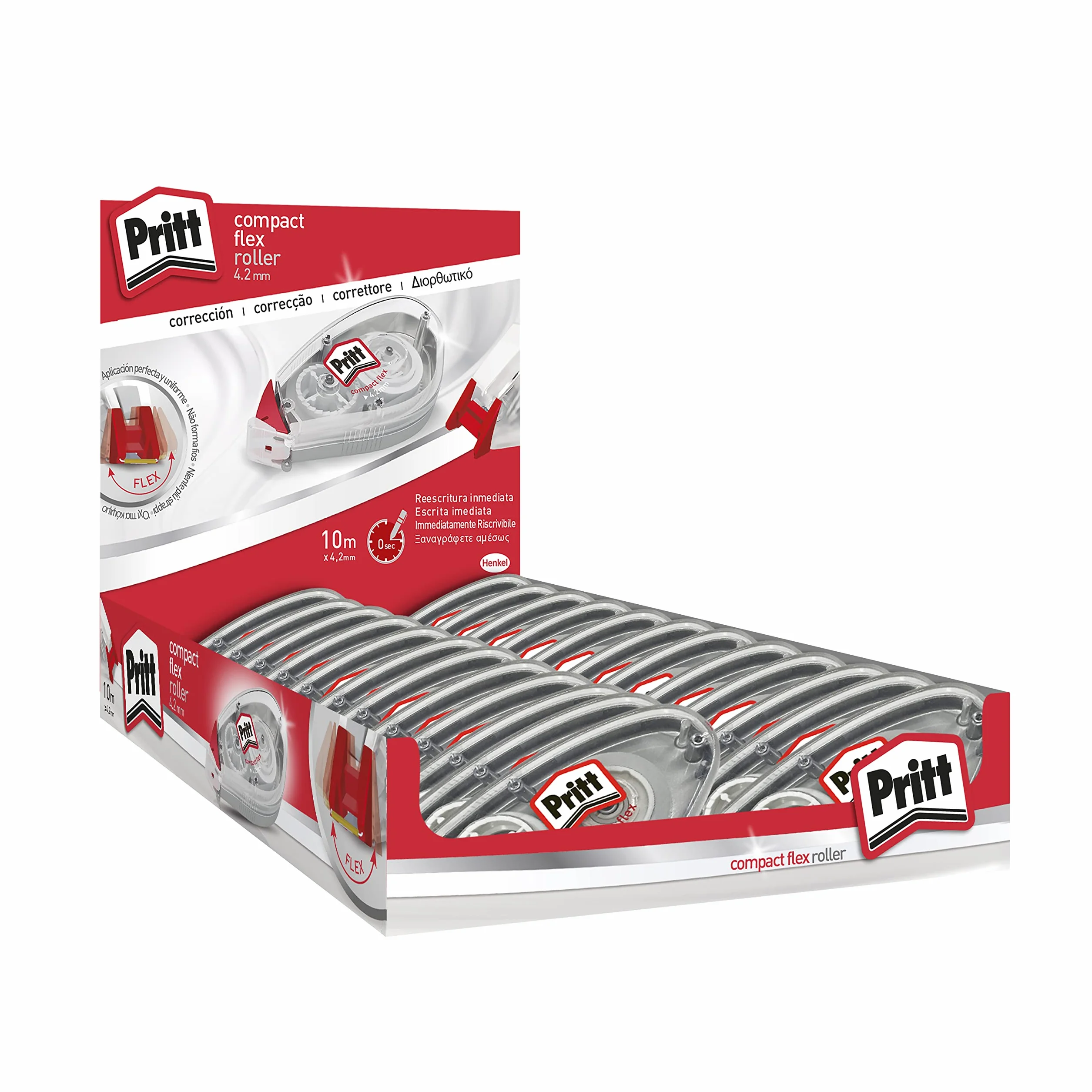 Pritt Roller Compact Flex corrector roller para tapar errores, correctores de bolígrafo y textos impresos, versátil corrector blanco para frases y letras, 24 x (4,2mm x 10m)