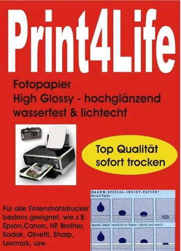 Print4Life – 1000 hojas de papel fotográfico A4 Hglossy 180 g/m²