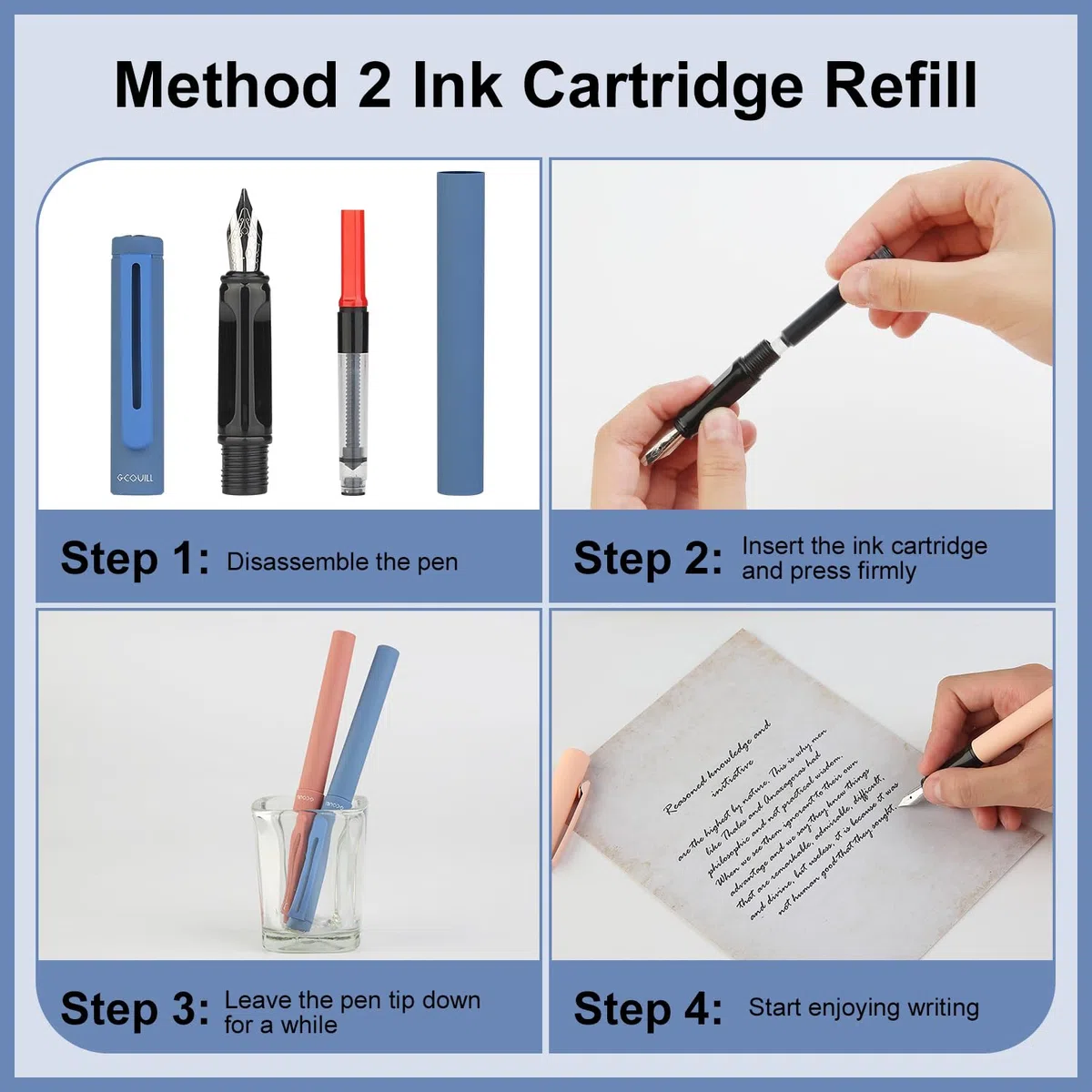 8 plumas estilográficas de caligrafía con diferentes plumines, 66 cartuchos de tinta (14 colores) - Escritura, dibujo, ejercicios de caligrafía para principiantes