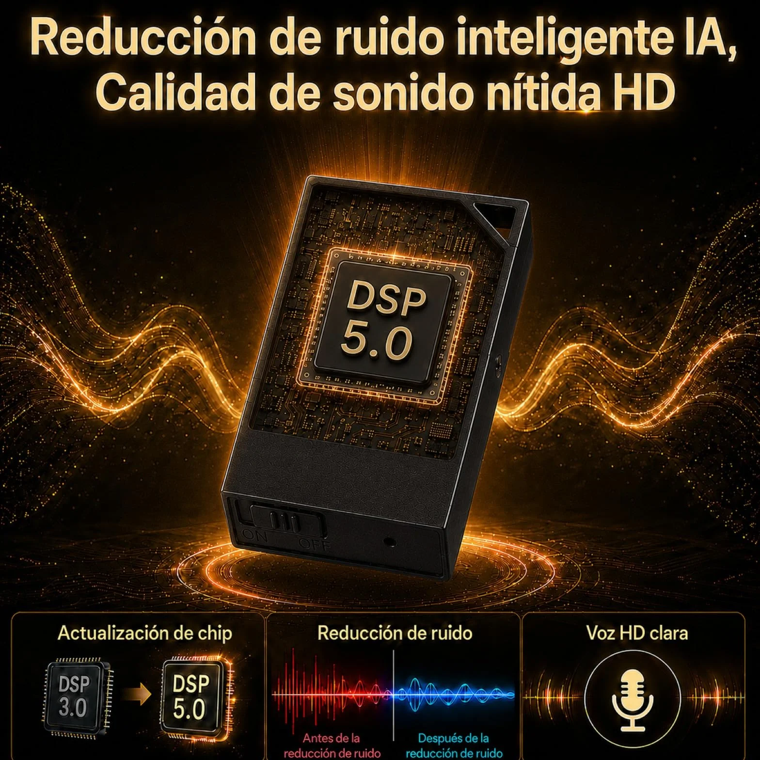 Mini Grabadora de Voz Espía Oculta 64GB DSP 5.0 Reducción de Ruido Activación por Voz Audio HD