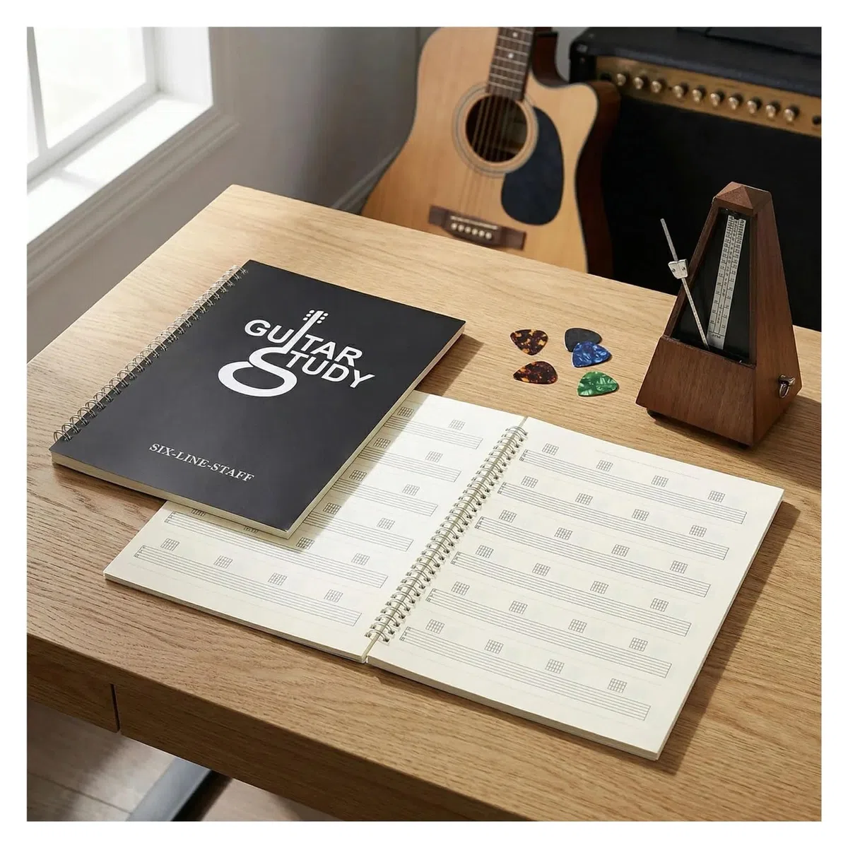 Diario De Escritura Canciones Guitarra, Libro Tablatura En Blanco, Diagramas Digitación Acordes, Papel Manuscrito Música for Banda Composición, 2 Uds