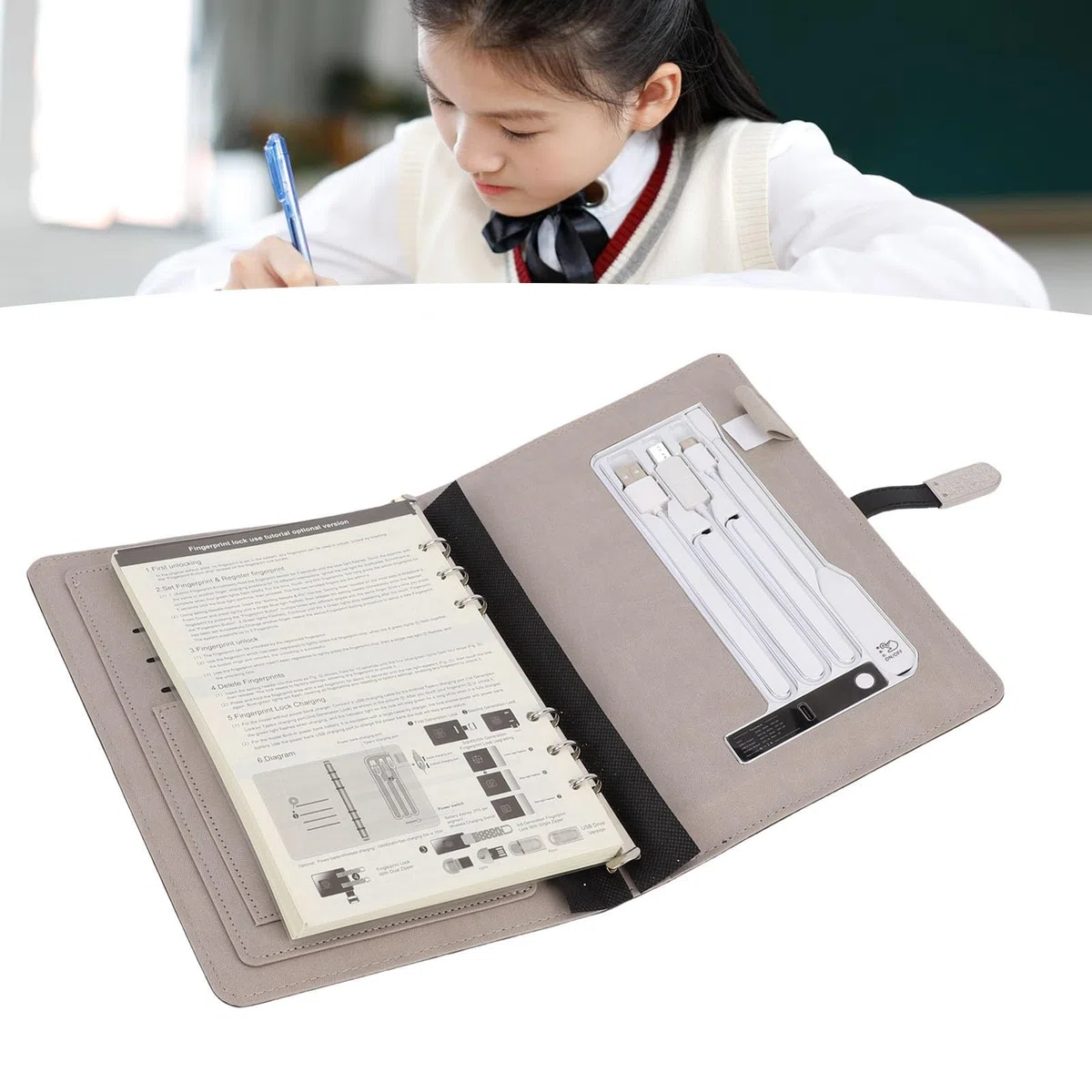 Domary Diario de Viaje de Carga Inalámbrica Personalizado con Luz y Banco Energía para Estudiantes y Empresarios - Cuaderno Cuero PU Duradero