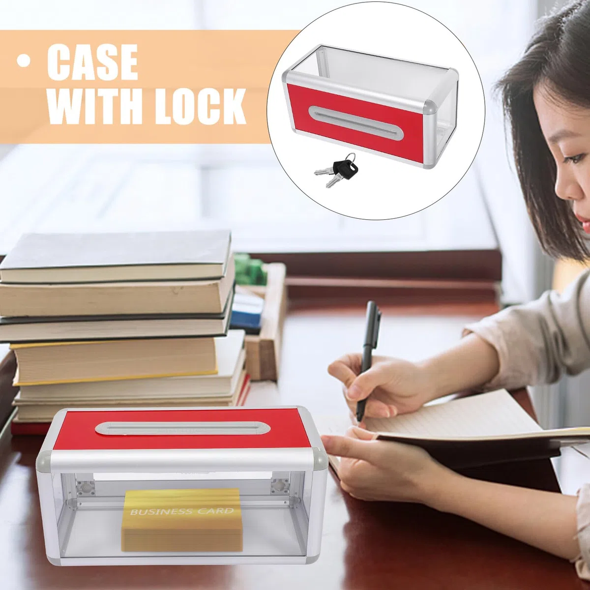 Cabilock Tarjetero de Escritorio Transparente con Cerradura Caja Multifuncional para Tarjetas de Visita Urna Electoral Práctica para Oficina y Eventos Almacenamiento Seguro y Resistente
