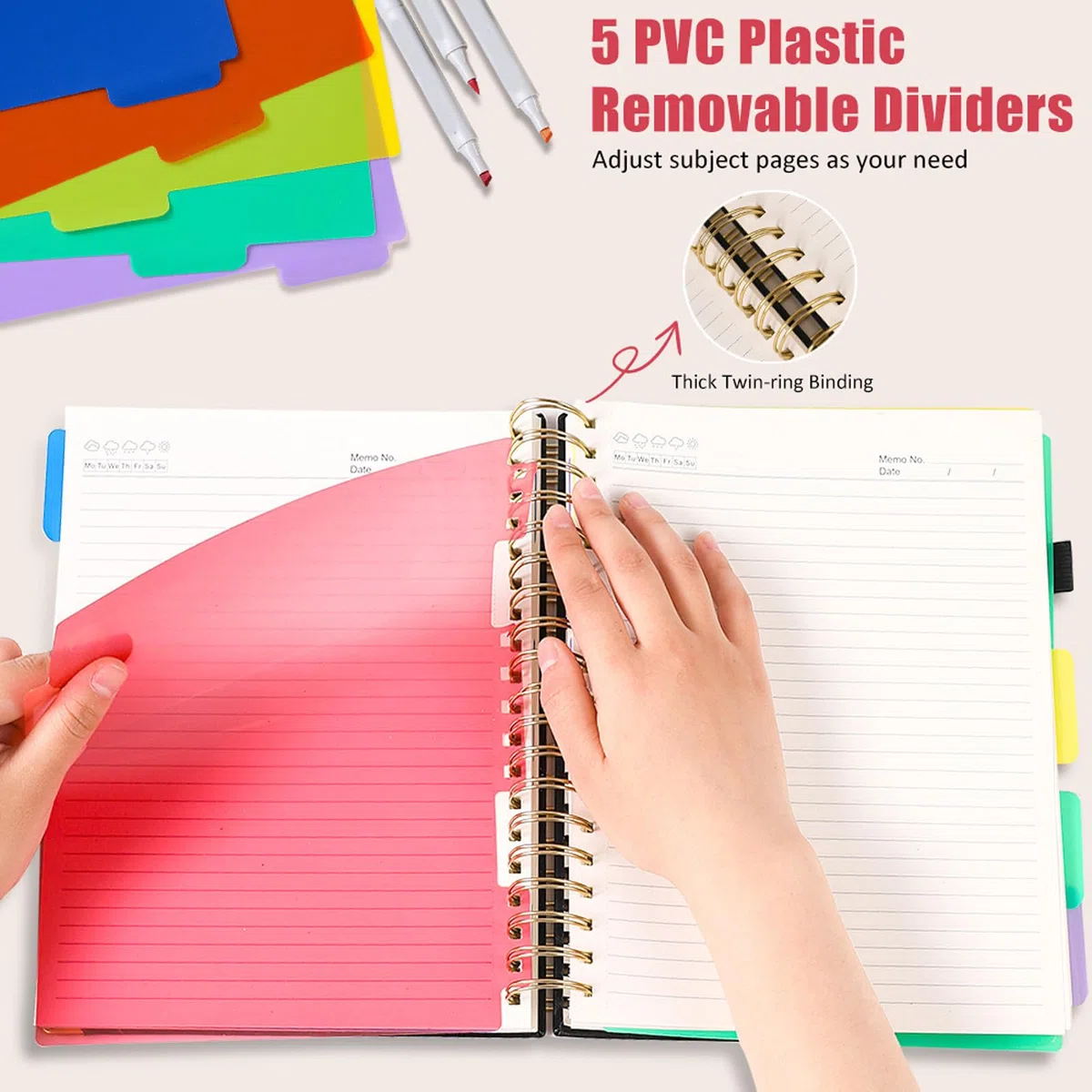 ordinarYone Cuaderno de piel sintética con encuadernación de doble bobina, 300 páginas, ranuras elásticas para bolígrafos para escribir diariamente, tomar notas, 25,4 x 20,3 cm