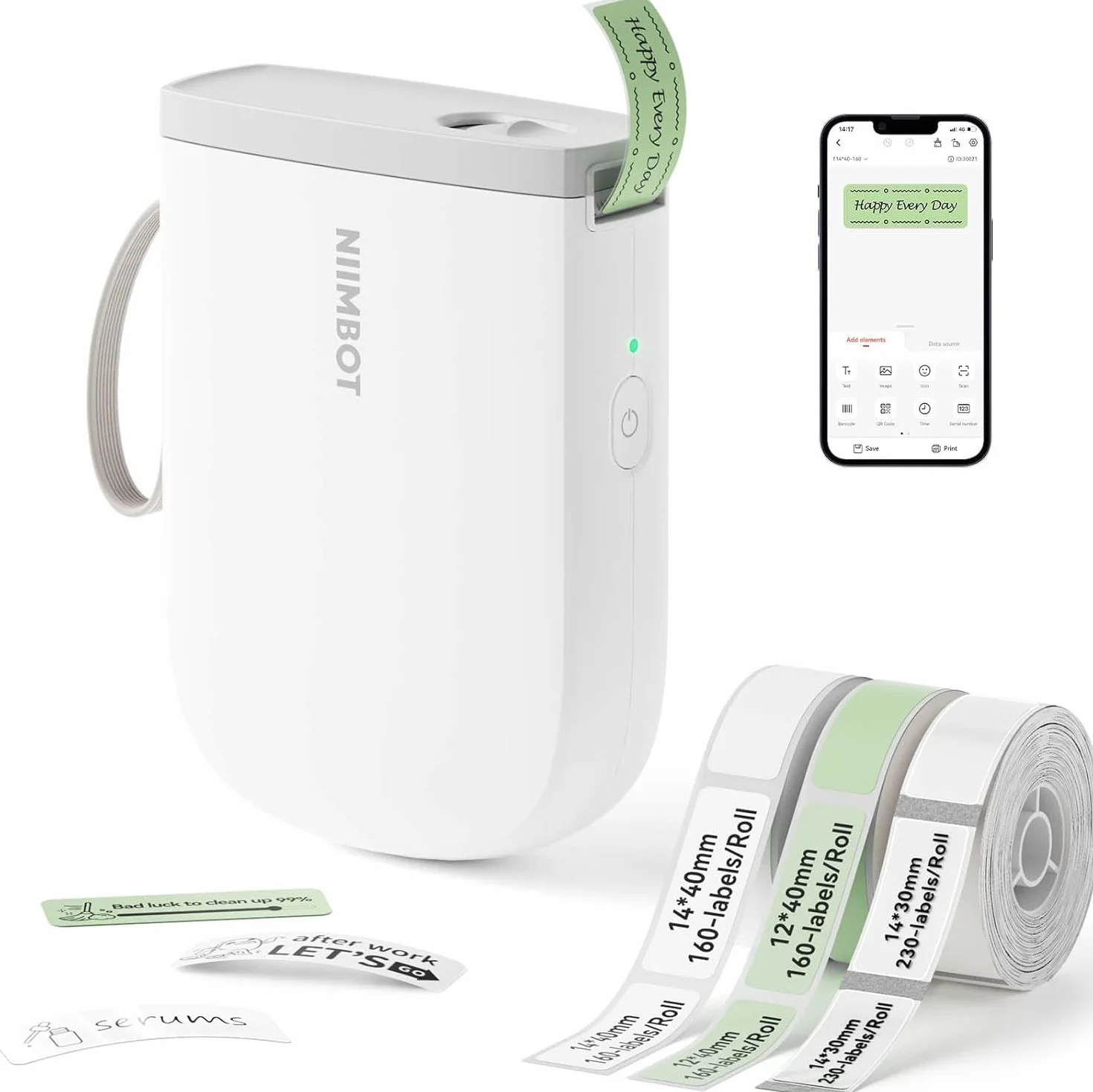 NIIMBOT D11 - Máquina etiquetadora con 3 Rollos de Cinta, Impresora de Etiquetas Bluetooth de 300 dpi, Impresora térmica portátil, Fabricante de calcomanías para organizar el hogar, la Oficina, la