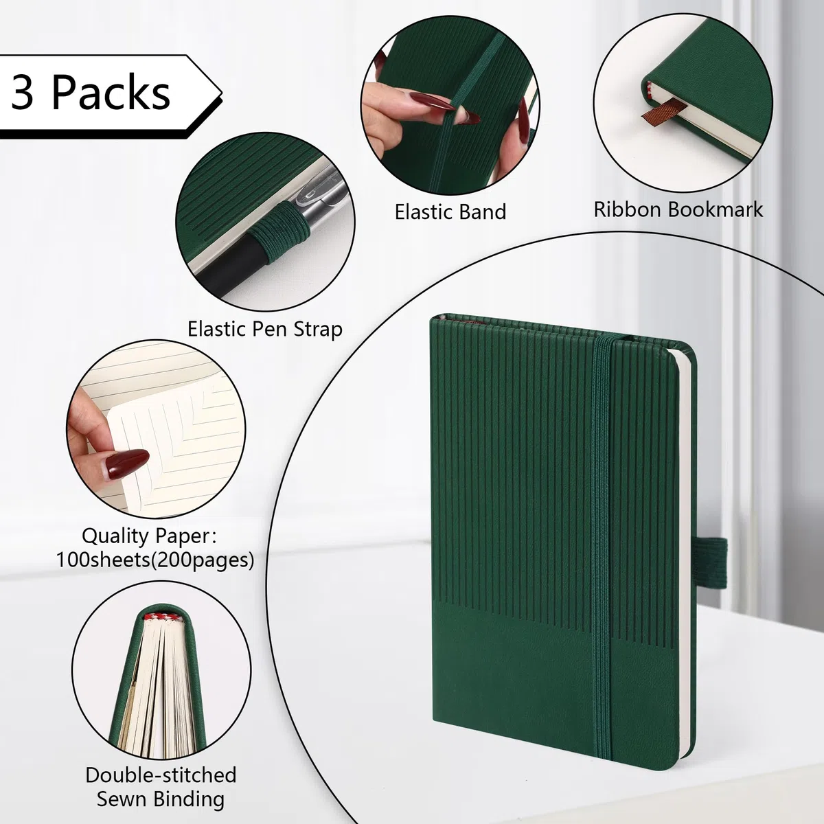 BOBO RABBIT Paquete de 3 cuadernos de bolsillo tamaño A6, tamaño pequeño, para tomar notas, tapa dura, de piel, rayado, bloc de notas para mujeres y hombres