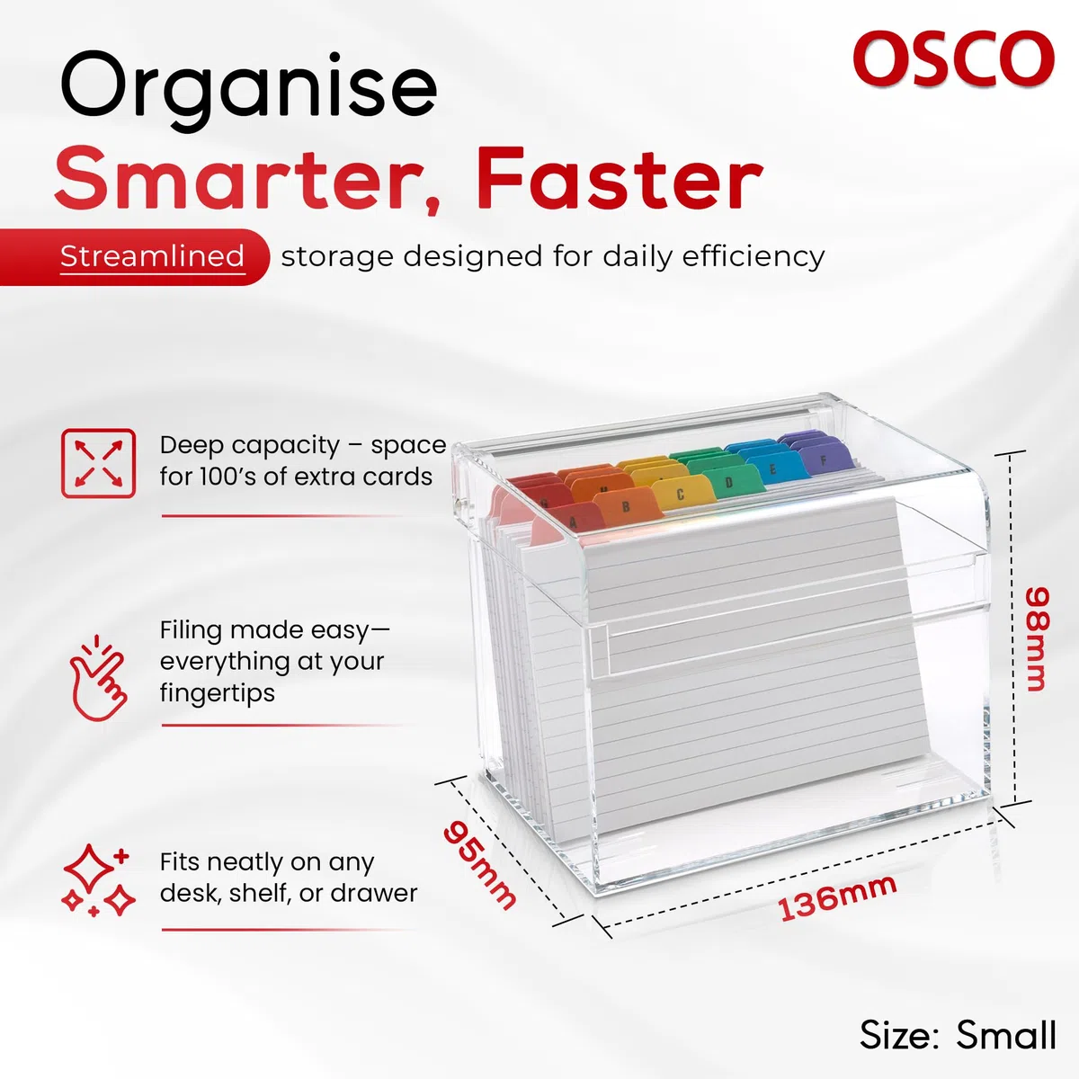 OSCO Caja de índice de acrílico, transparente (pequeña), 5 x 3 pulgadas