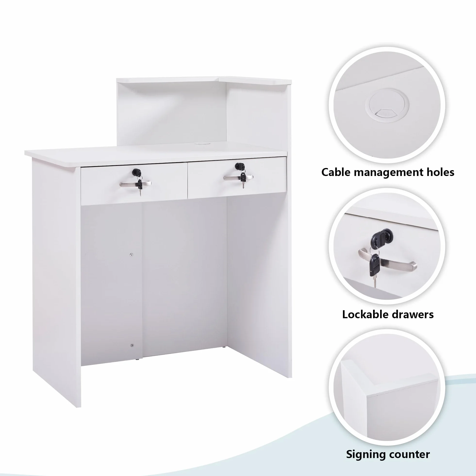 Mostrador de Recepción Moderno 80 cm MDF Cajón Cerradura Estantes Abiertos Escritorio Oficina
