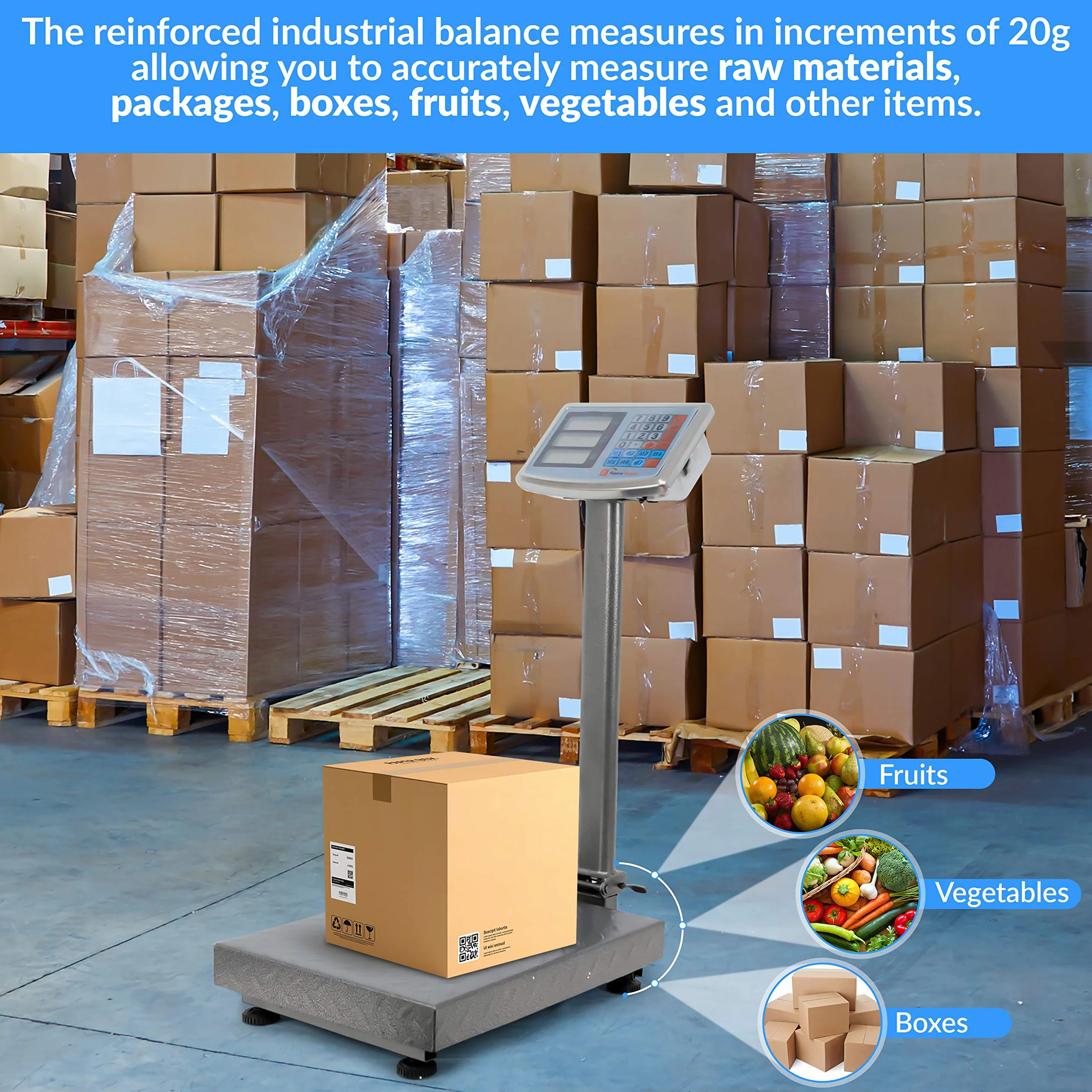 Báscula Industrial De Plataforma 250kg/20g, Plegable, Pantalla LCD Digital De Doble Cara, Plataforma De Acero Tratada Térmicamente 35x45cm, Balanza Industrial Para Paquetería - Grandmaster