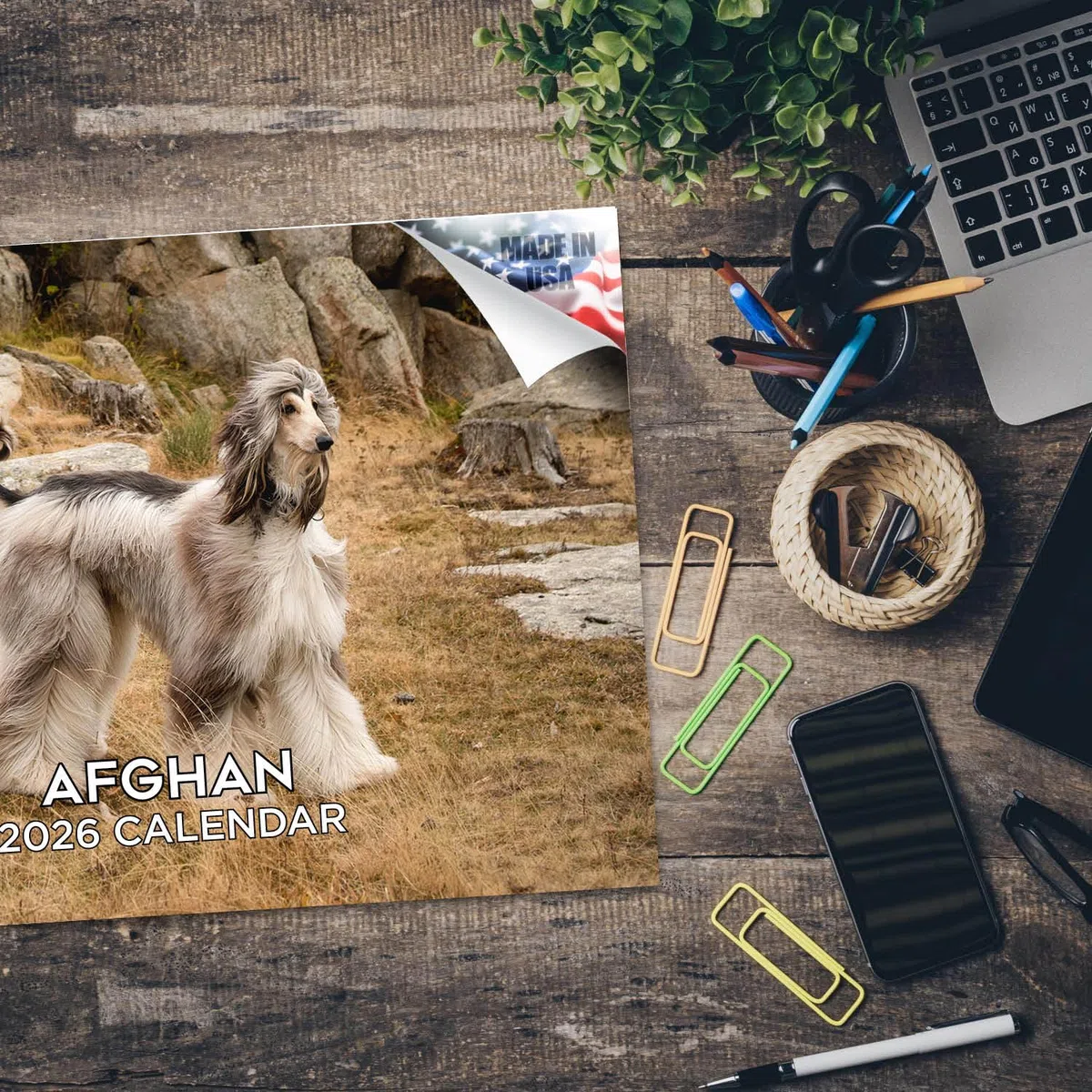 Calendario 2024 2025 de perro afgano – Calendario mensual de pared de raza de perro – 12 x 18 pulgadas abierto – Papel grueso que no se corre – Regalo – Planificador académico para profesores,
