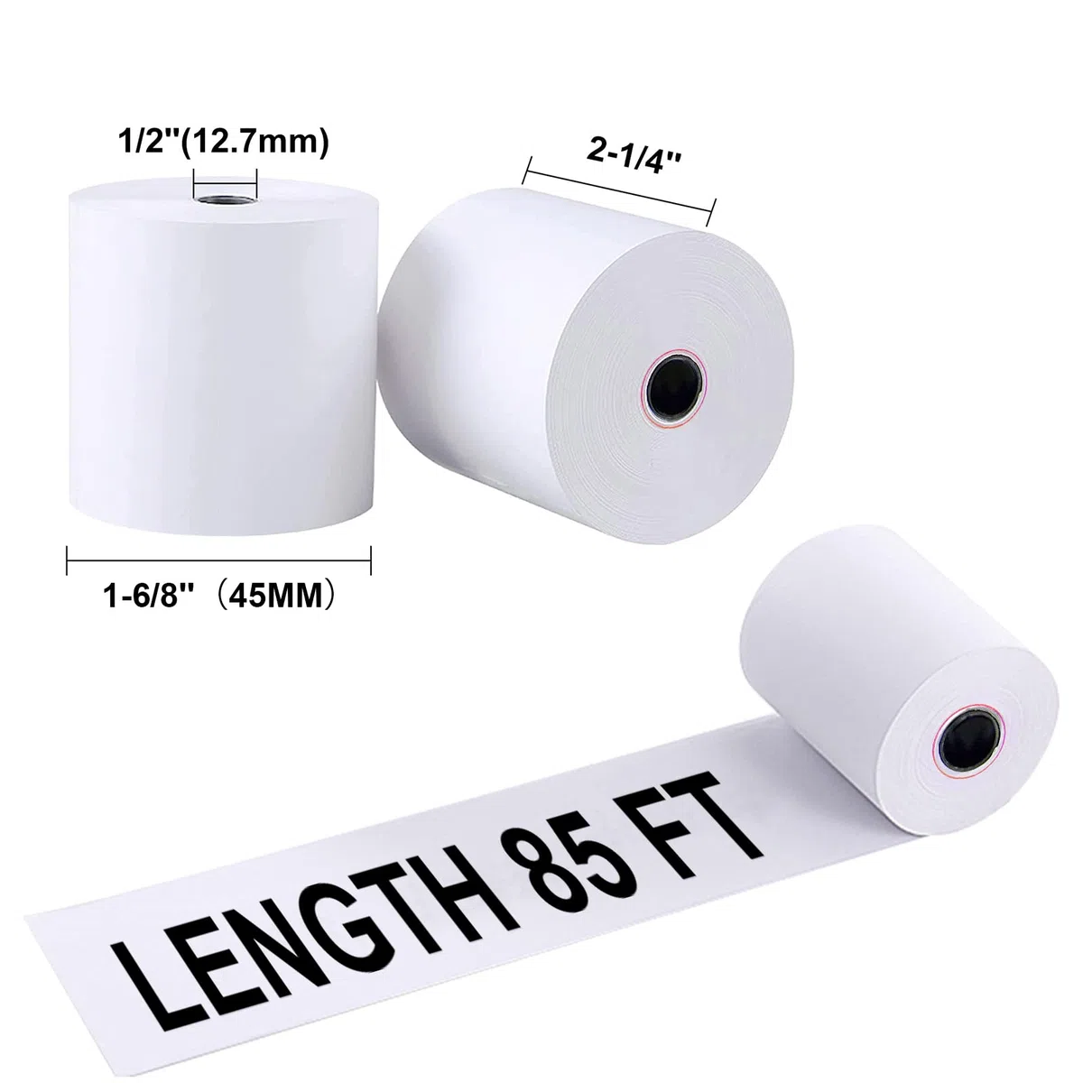 Jayard Rollos de papel térmico de 2-1/4 pulgadas x 85 pies para tarjeta de crédito, rollos de caja registradora, cinta de registro de alta calidad, papel de impresora térmica Pos (10 rollos)