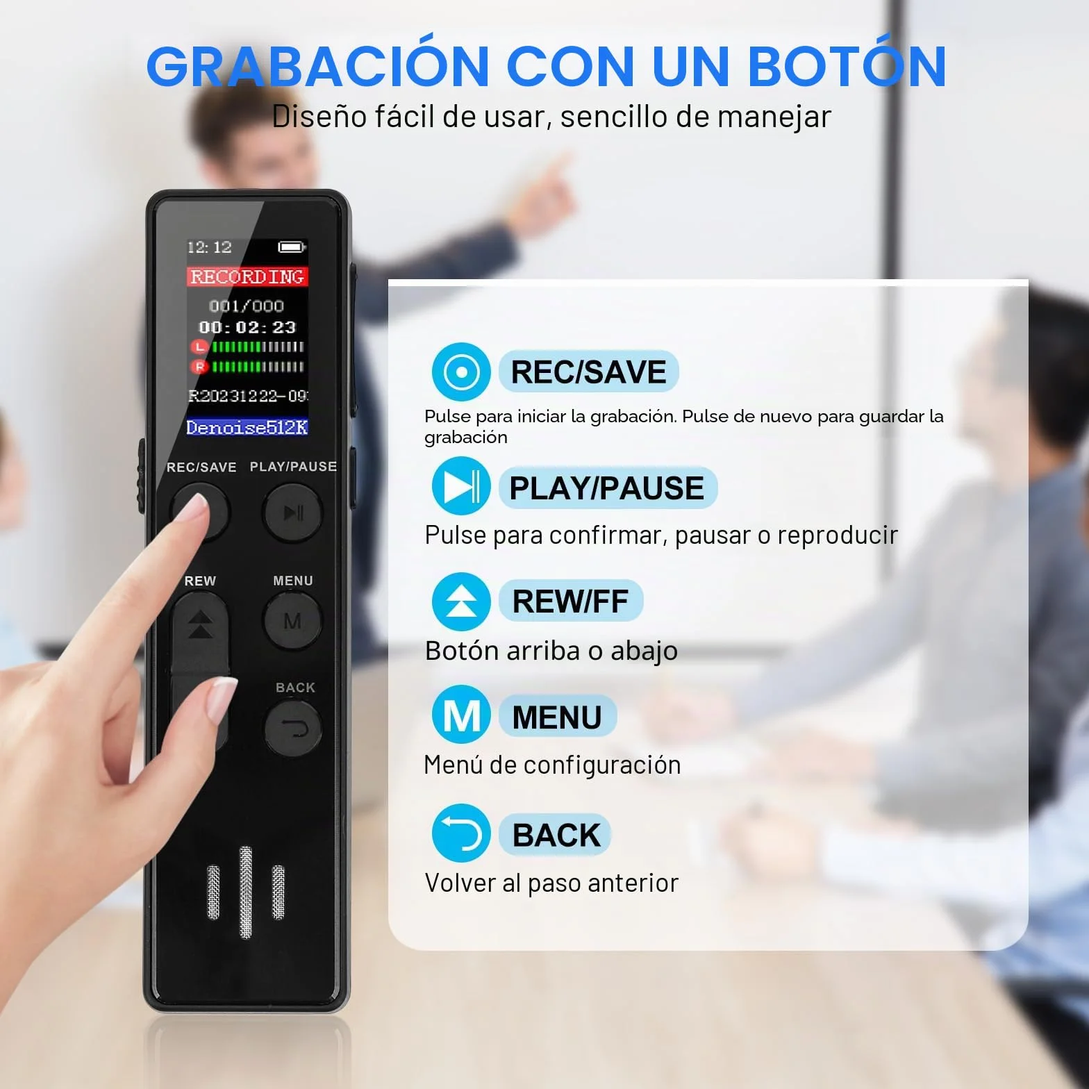 Grabadora de Voz COVVY 64 GB Activada por Voz Portátil con Reproducción Mini Dispositivo de Grabación para Entrevista Clase Reunión