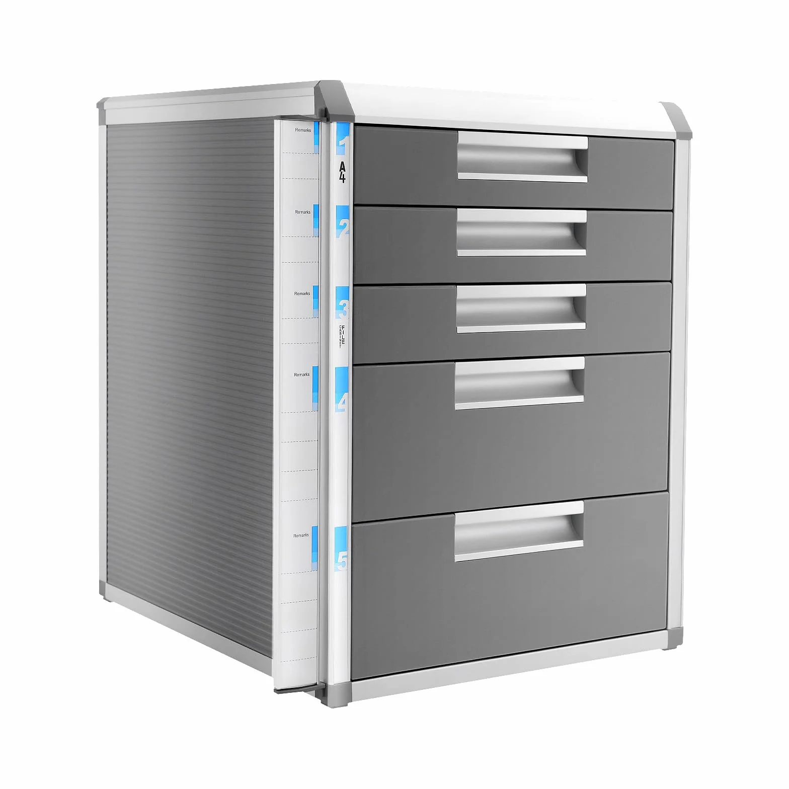 Caja de documentos con llave de 5 cajones, caja de archivos de aluminio A4, archivador de almacenamiento de oficina en casa, 2 alturas 5 cm, 10 cm, capacidad 10 kg, seguridad bloqueable, gris 35 x