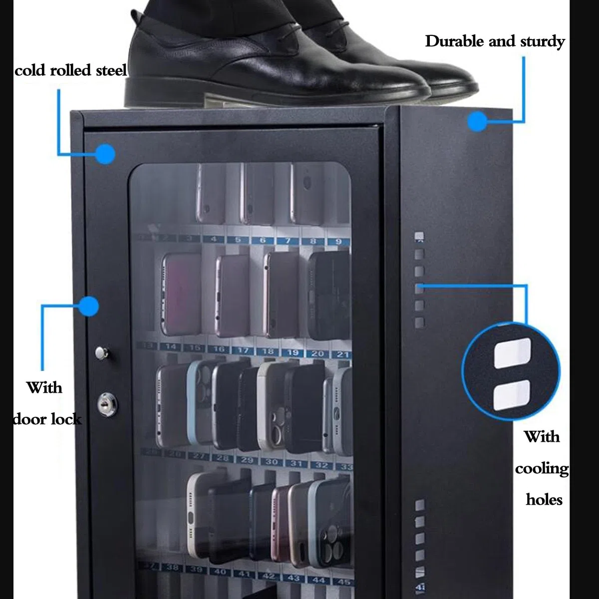 Armario de almacenamiento móvil resistente para 12-60 dispositivos, nizer de aula y oficina, perfecto para escuelas, solución eficaz de almacenamiento de dispositivos.