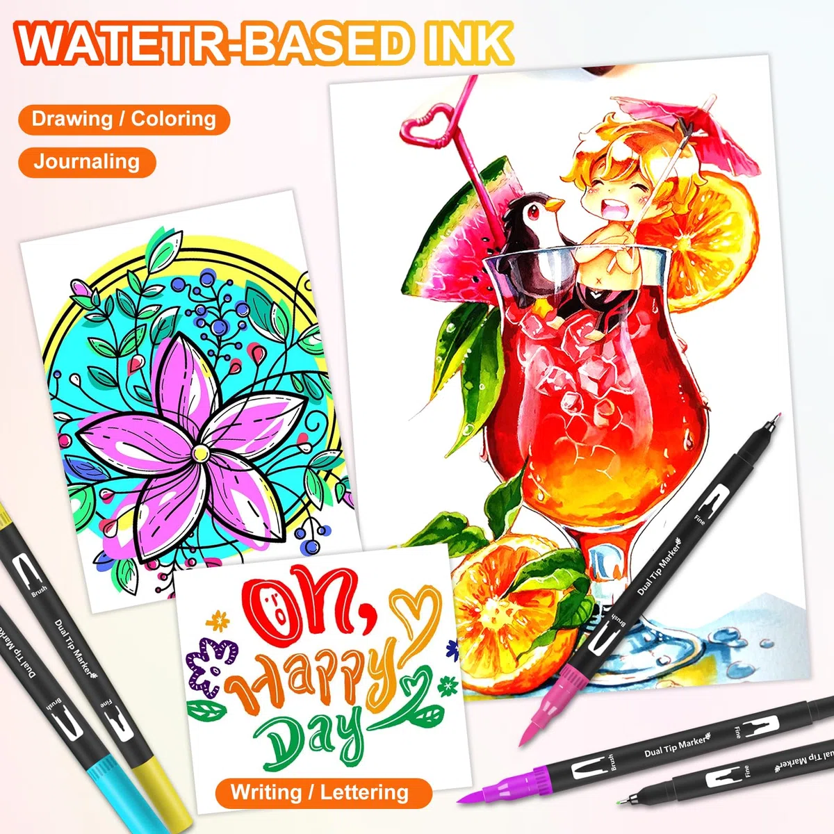Lyuvie 158 Rotuladores Lettering Kit-Acuarelables Rotuladores Doble Punta Fina & Pincel con Estuche Negro,Lettering Kit para Mandalas Adultos Dibujar Letras Pascua Navidad