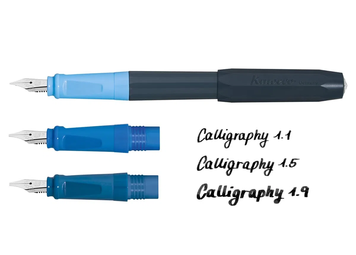 Kaweco Perkeo 10002092 - Juego de caligrafía (plástico, 1,1 mm, 1,5 mm, 1,9 mm, 15,5 cm), color azul