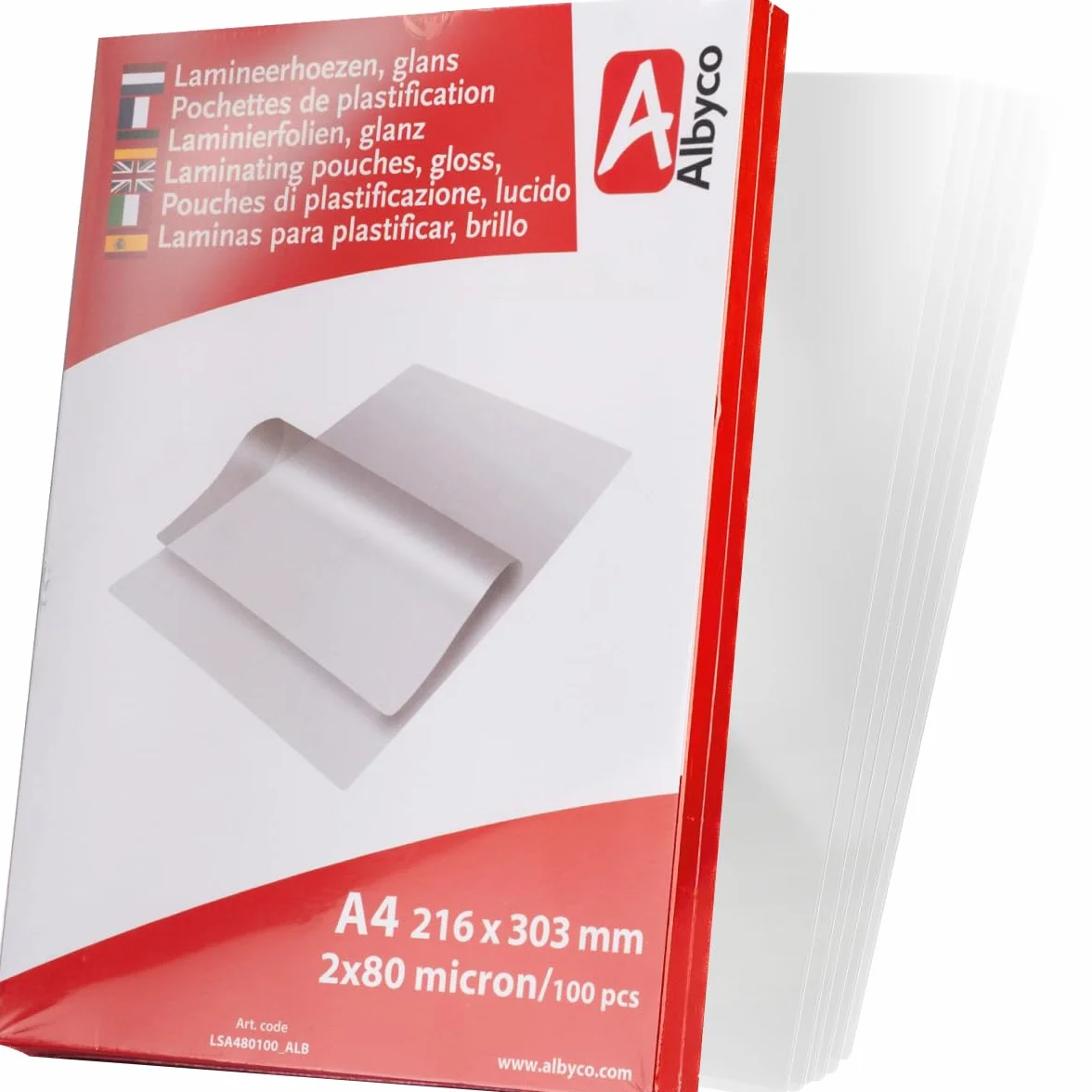 Albyco Bolsa de Laminación A4 Brillante 2x80 Micrones Paquete de 100 Piezas