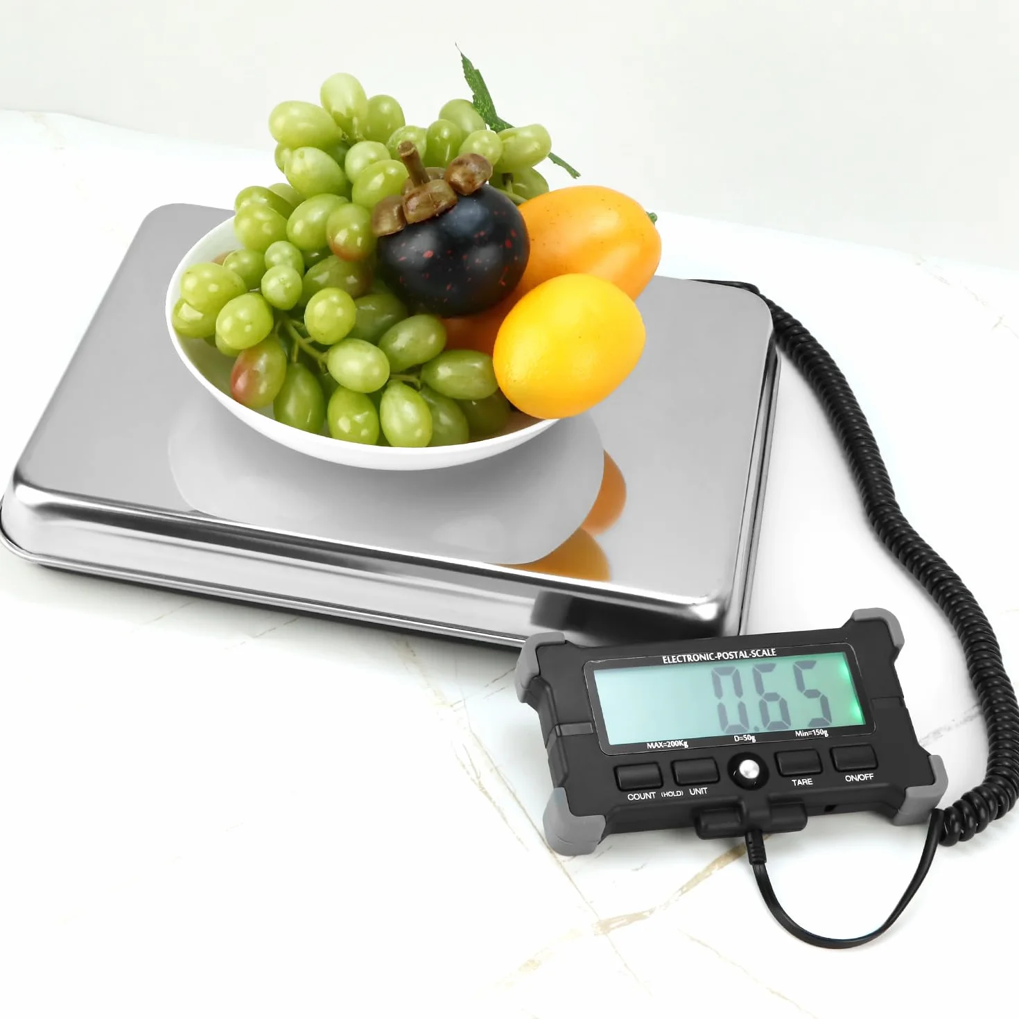 QWORK Balanza Digital 440 lb 200 kg con Función de Tara Pantalla LCD Separada para Equipaje Correo Almacén