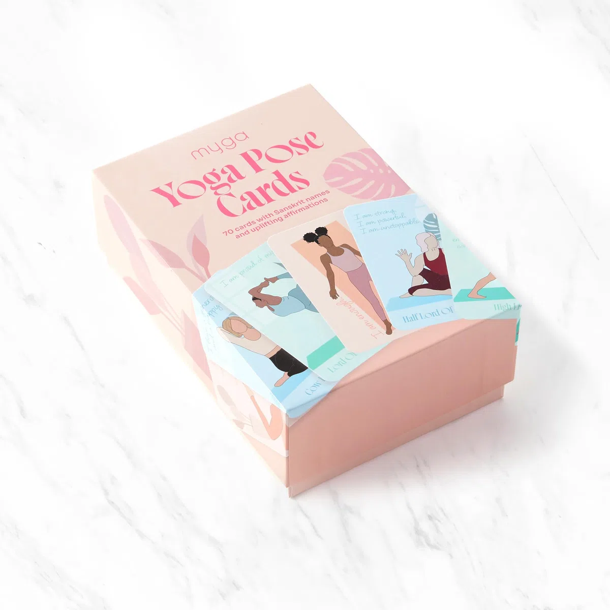 Myga Tarjetas de postura de yoga de afirmación – 70 tarjetas de ejercicio con nombre y afirmación sánscritos – Mini mazo de fitness y secuenciación para principiantes y yoguis avanzados – Tamaño