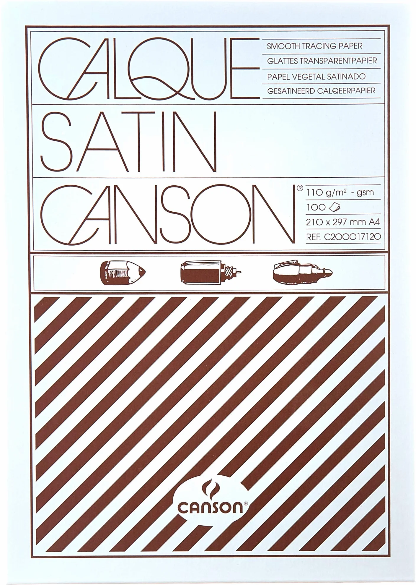 CANSON, Papeles técnicos, Suave, 110 gsm, Hoja, A4-21 x 29,7 cm, Transparente, 100 hojas