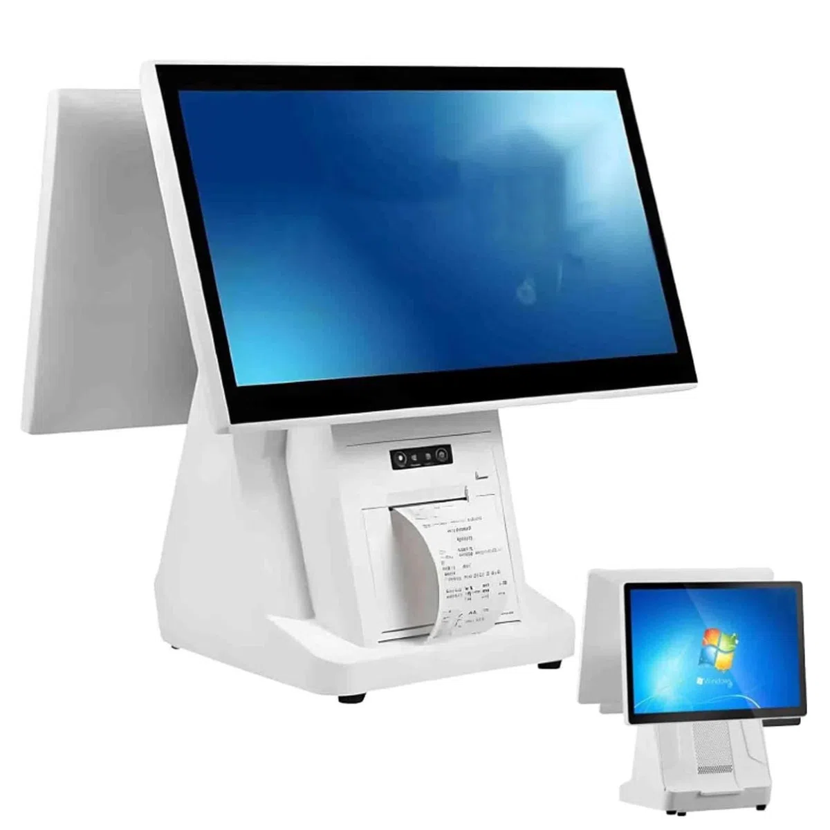 Caja Registradora — Sistemas TPV (POS) con PC y Doble Pantalla Táctil de 15.6 Pulgadas para Pequeñas Empresas — TPV Inteligente «Todo en Uno» para Comercio Minorista, Restaurantes 4G64G-58mm
