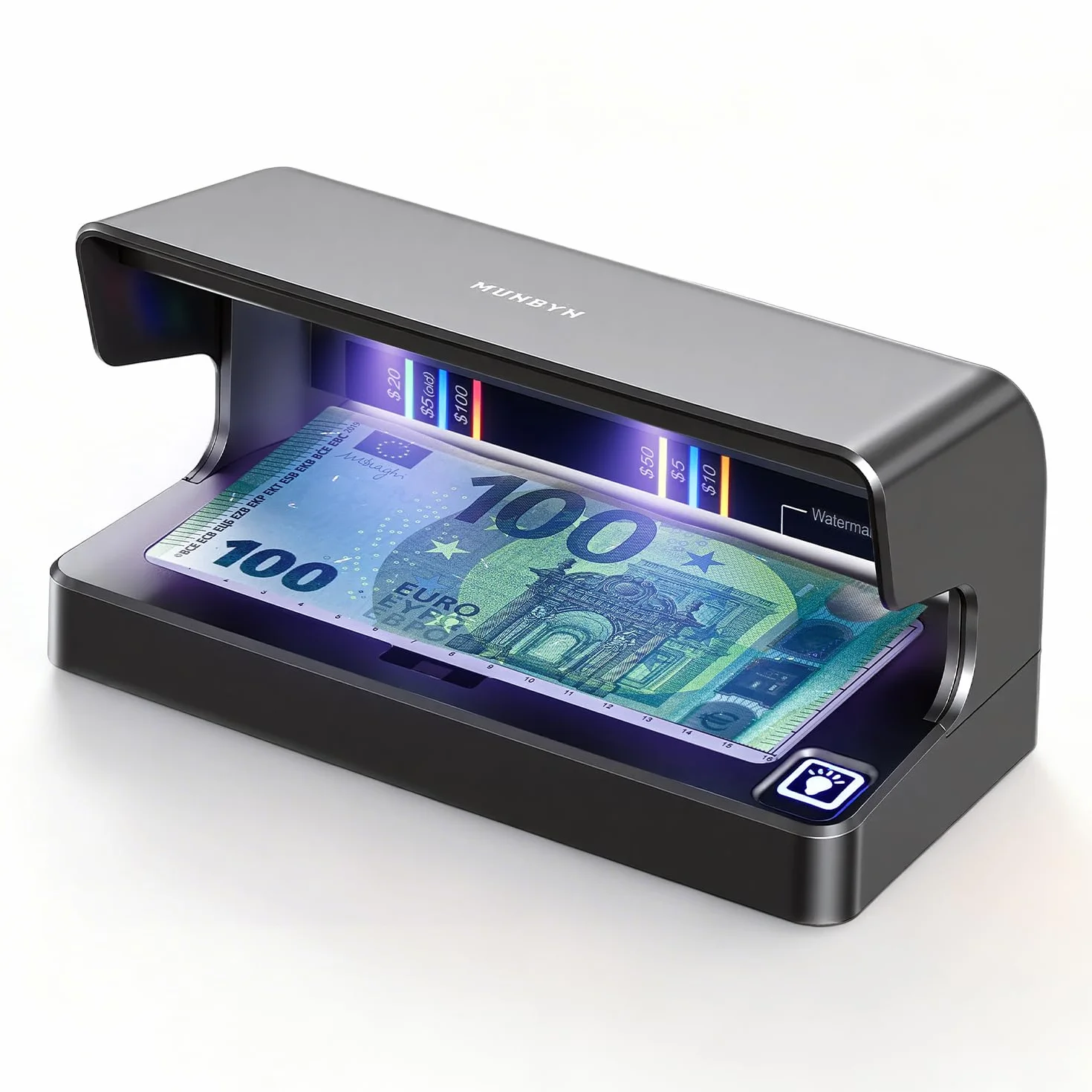 MUNBYN LED Detector de Billetes Falsos UV, Comprobador de Dinero Portátil Recargable con Luz UV y Blanca