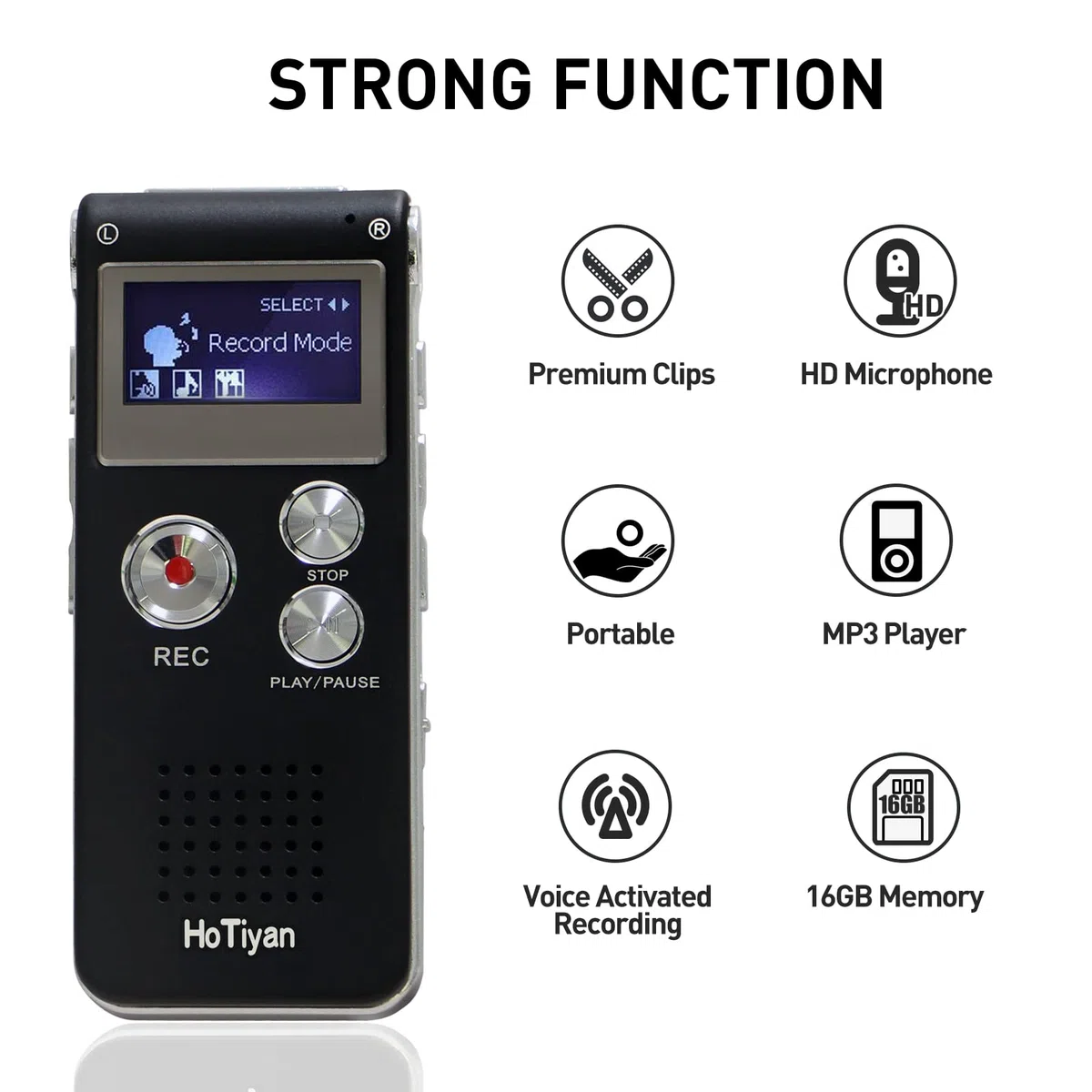 Grabadora de voz digital de capacidad de 16 GB con activación de voz para conferencias, reuniones, entrevistas, mini grabadora de audio con grabadora WAV/MP3 recargable por USB (16 GB)
