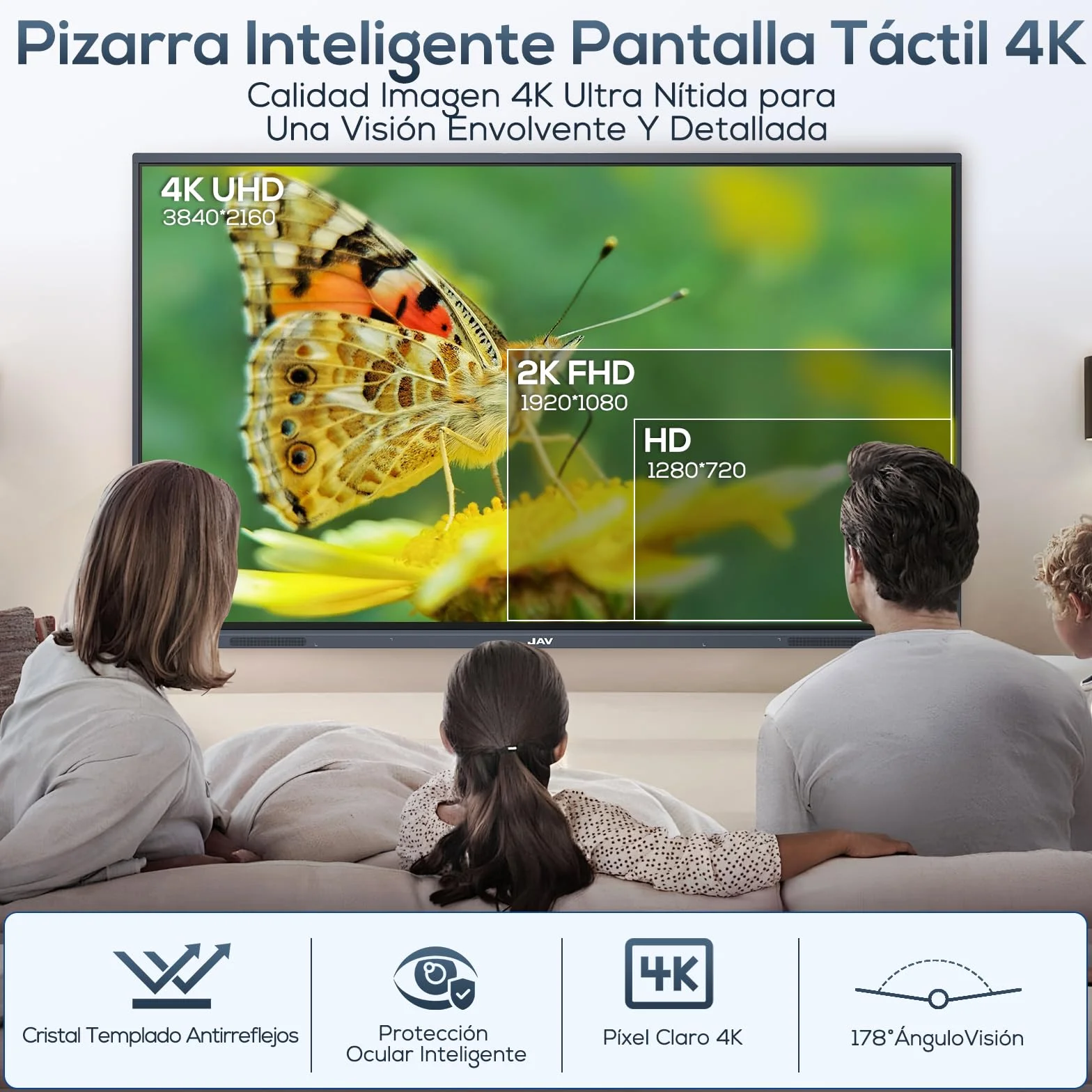 JAV Smart Board 55 Pulgadas Pizarra Blanca Interactiva 4K Pantalla Tactil Electrónica Whiteboard Todo En Uno Monitor para Aulas, Oficina (Soporte de Pared Incluido)