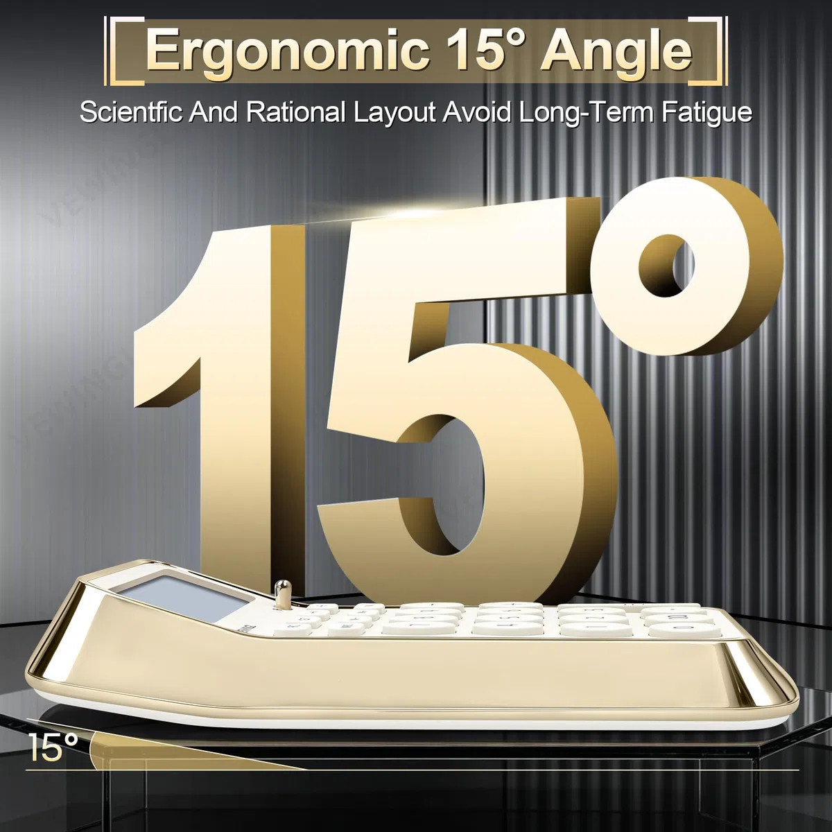 VEWINGL Calculadora de escritorio, pantalla HD de 12 dígitos con % de tecla, superficie metálica chapada al vacío, ideal para oficina, escuela u hogar (blanco galvanizado, sin voz)