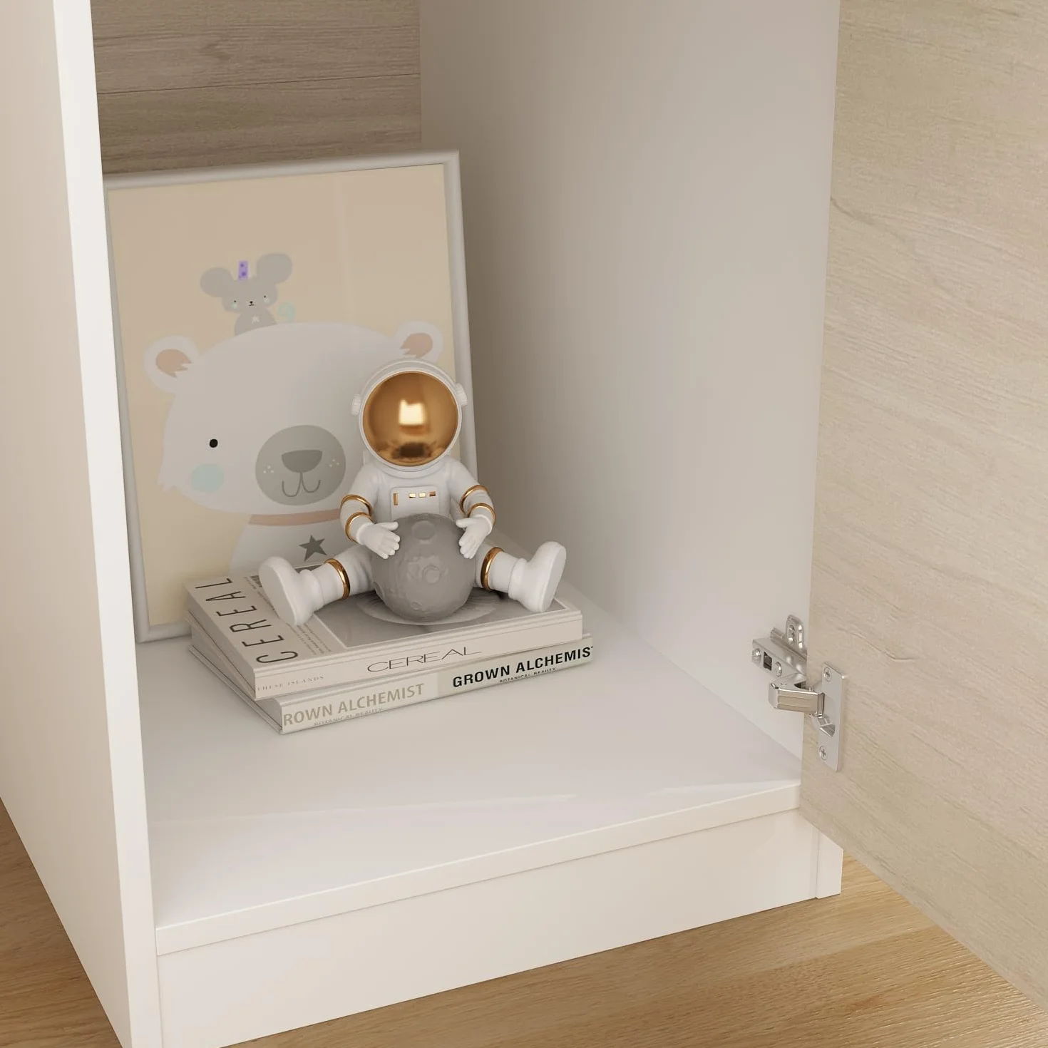 Mostrador de Recepción Grande con Compartimentos Abiertos, Madera y Blanco