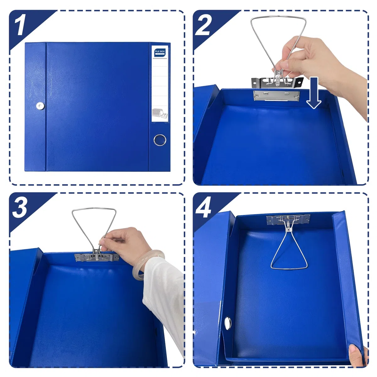 Cajas de almacenamiento para archivos, 6 unidades, cajas de plástico con tapa, lomo de 50 mm, cajas de archivo con clip, color azul