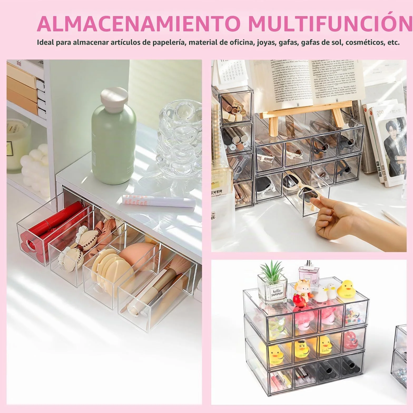 Organizador de escritorio apilable con 2 cajones y 8 compartimentos, caja de almacenamiento multifunción