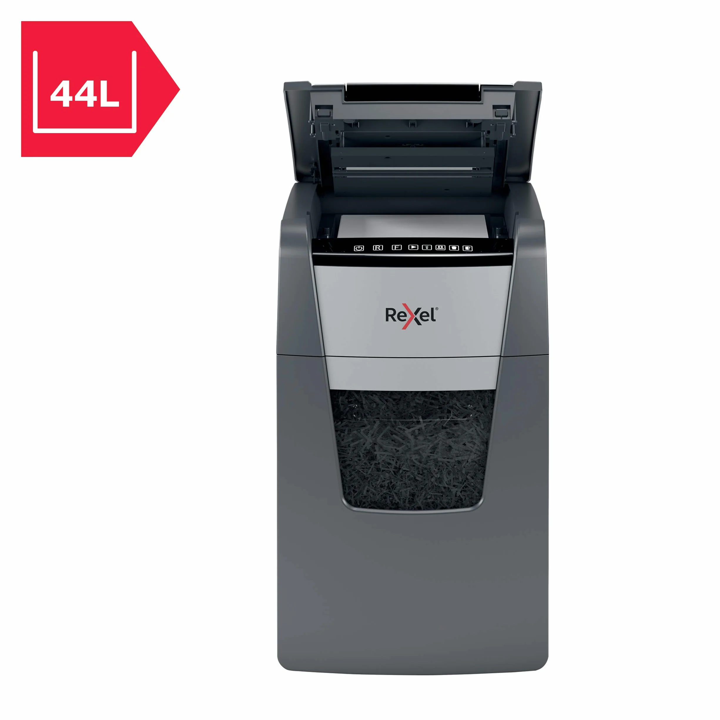 Rexel 2020150XEU - Destructora de Papel Automática Optimum AutoFeed 150X, Corte en Partículas P-4 (4x28 mm), 150 Hojas A4, Papelera Extraíble 44L, Destruye Grapas y Clips, Uso en Oficina