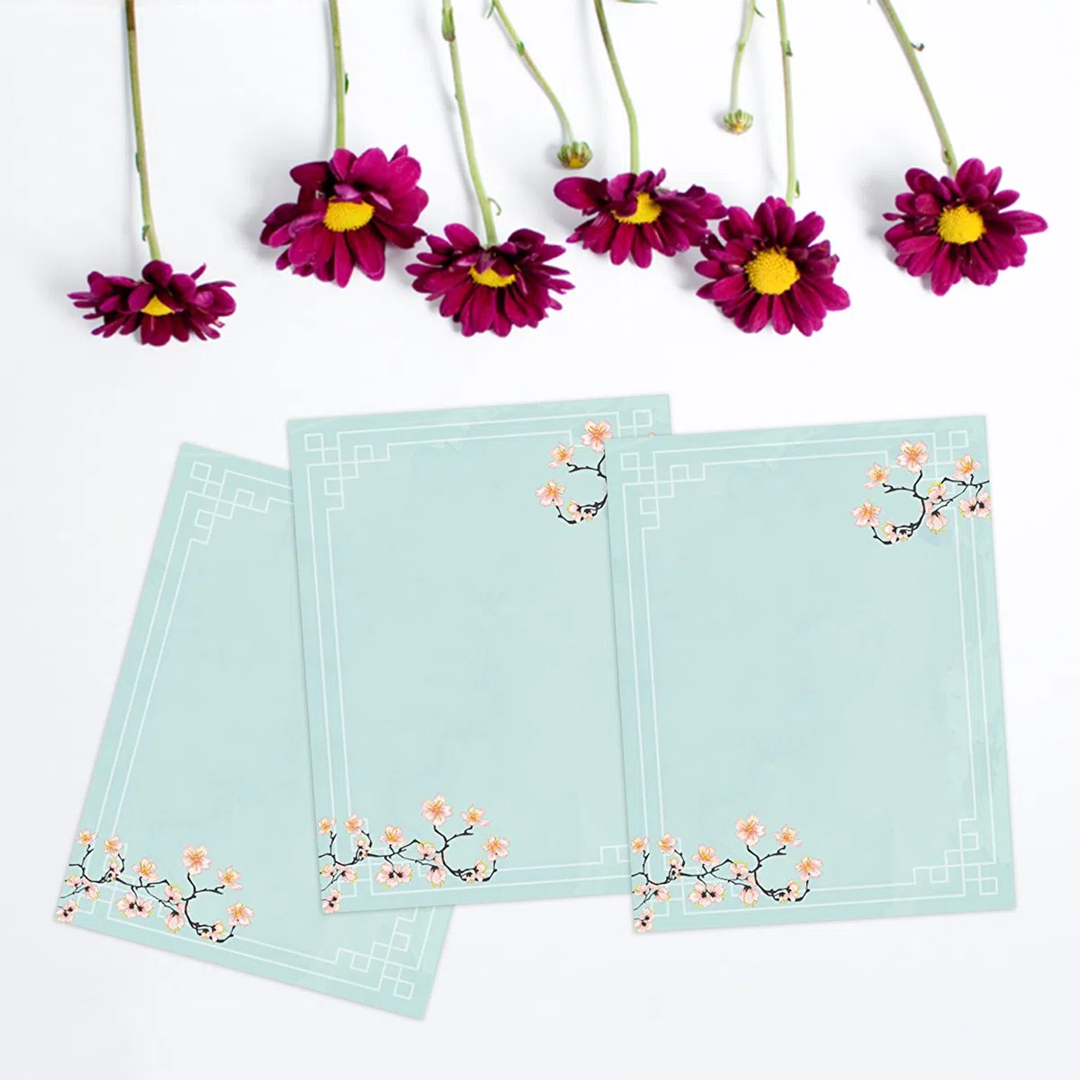 100 artículos de papelería papel de escribir, con diseño de flores Designs perfecto para notas o escribir cartas – Cherry Blossoms
