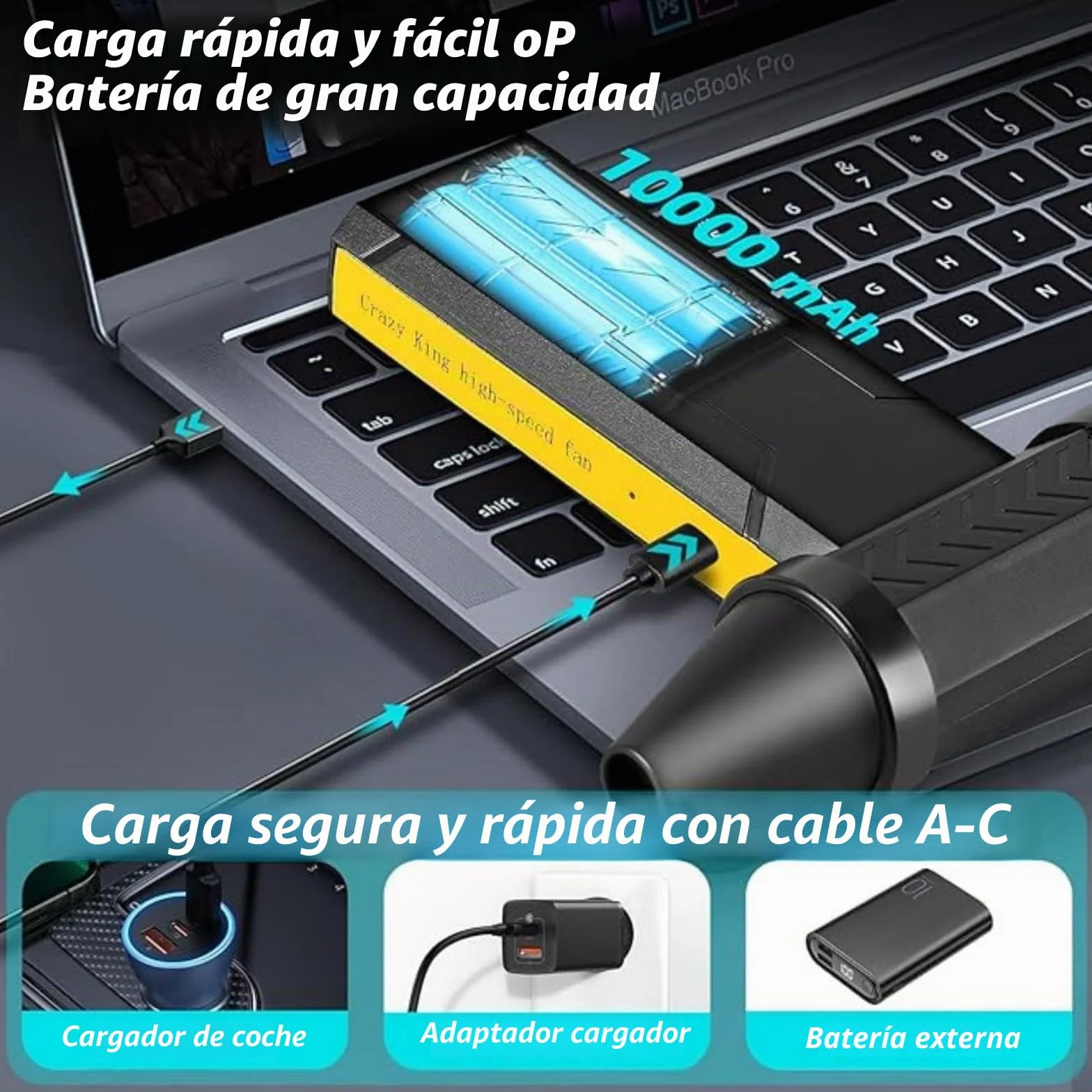 EMEBAY Soplador de Aire Comprimido/Ventilador Turbo Portátil, 160000 RPM de Pulverización de Aire Comprimido con Batería de 10000mAh, Pluma de Aire Comprimido Air Duster para Limpieza de PC, Casa