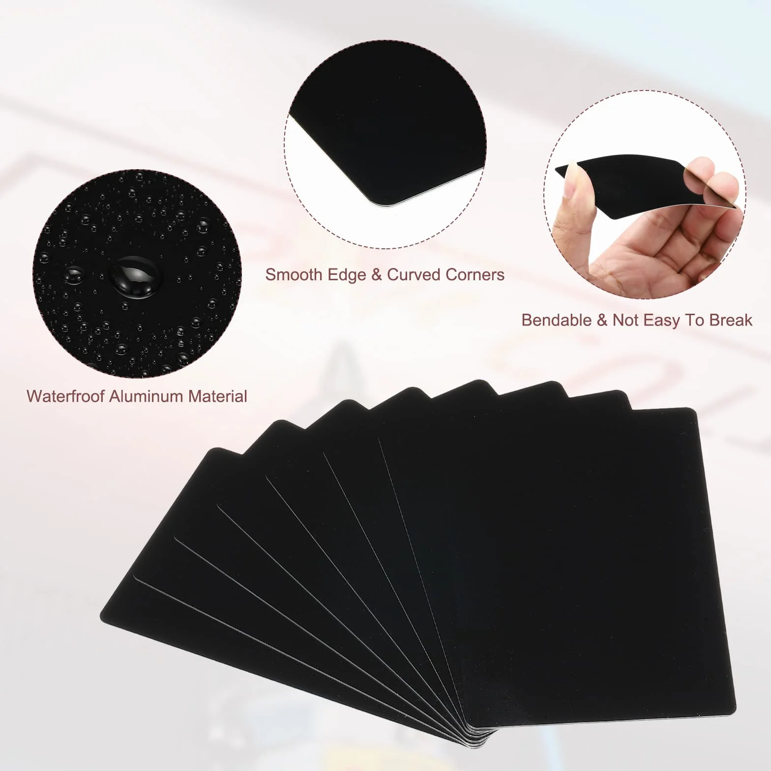 PATIKIL 100 Paquete Metal Negocios Tarjetas En Blanco, 0,45mm Grosor 3,4x2,1 Pulgadas Aluminio Grabar Imprimible Nombre Tarjeta para Personalizar Bricolaje, Negro