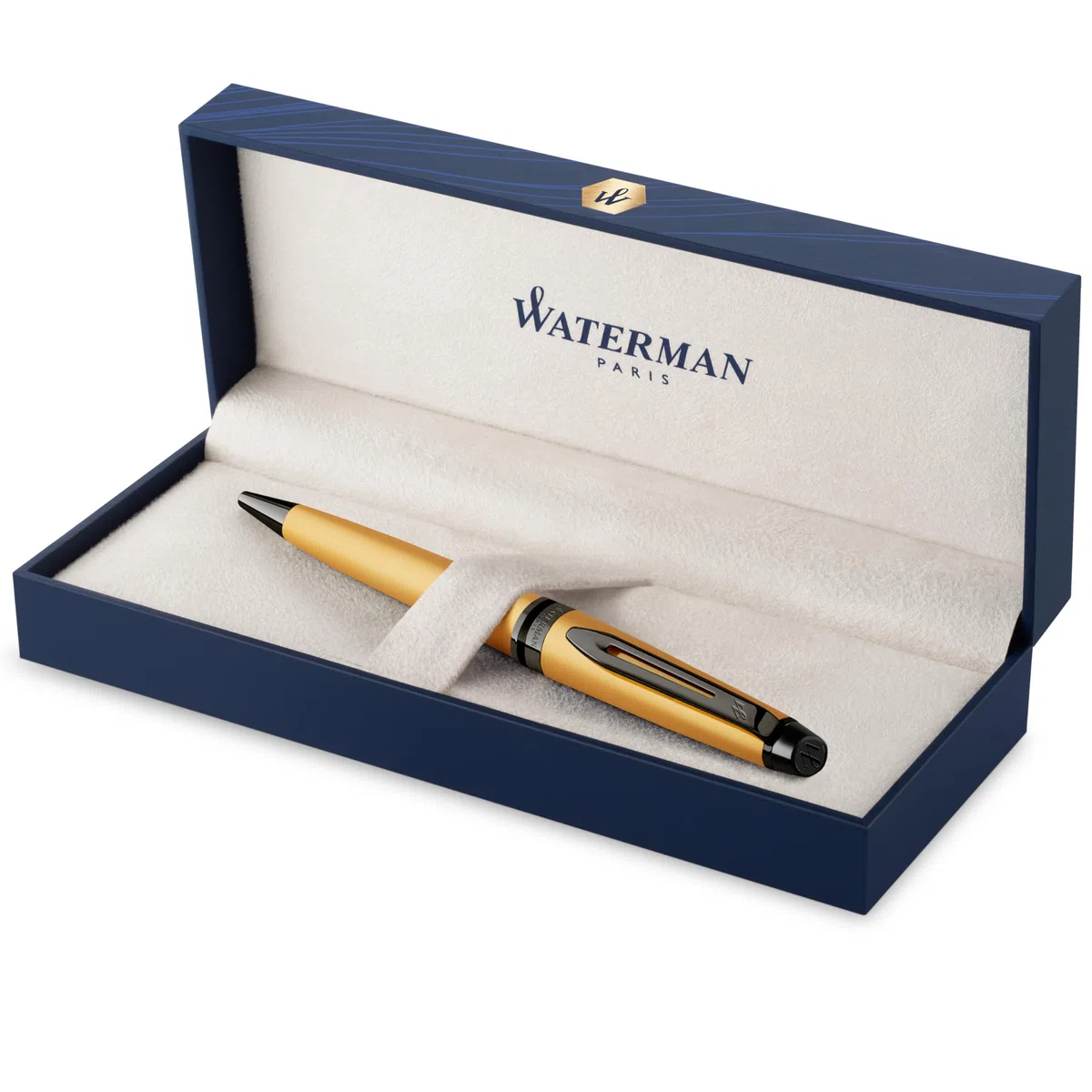 Waterman Bolígrafo Expert | Lacado en dorado metalizado con detalles en rutenio | Punta mediana | Tinta negra | Con caja de regalo