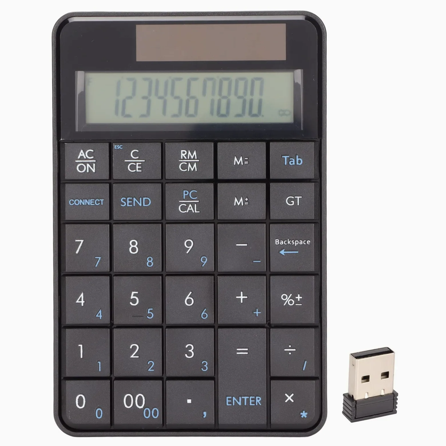 VBESTLIFE Calculadora Numpad, 29 Teclas 2 en 1 2.4GHz Calculadora USB Inalámbrica Teclado Numérico con Panel Solar, para Laptops, Bancos, Escuelas, Contabilidad Financiera