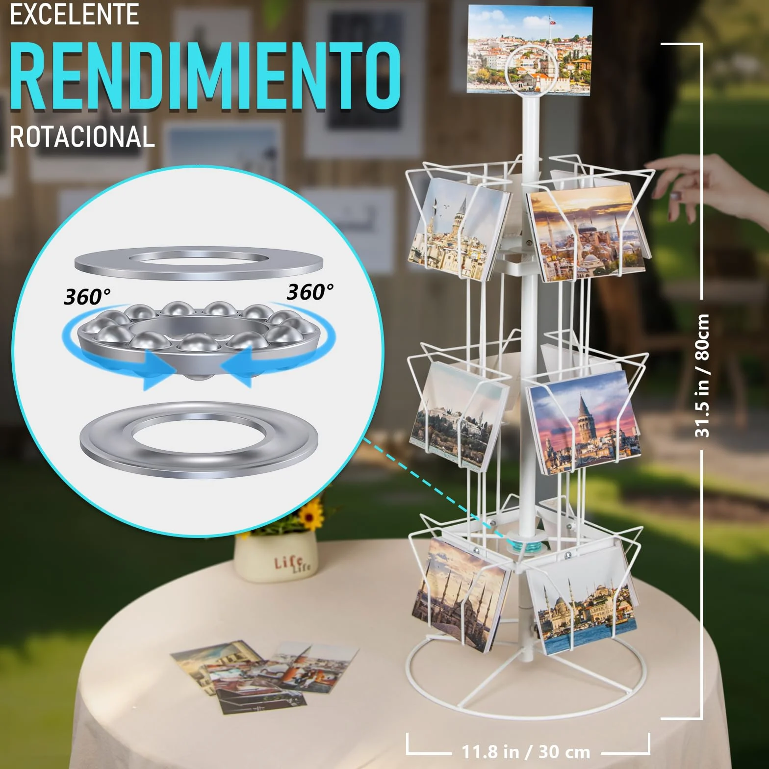 ANBOXIT Soporte giratorio para tarjetas de felicitación, metal blanco 12 bolsillos