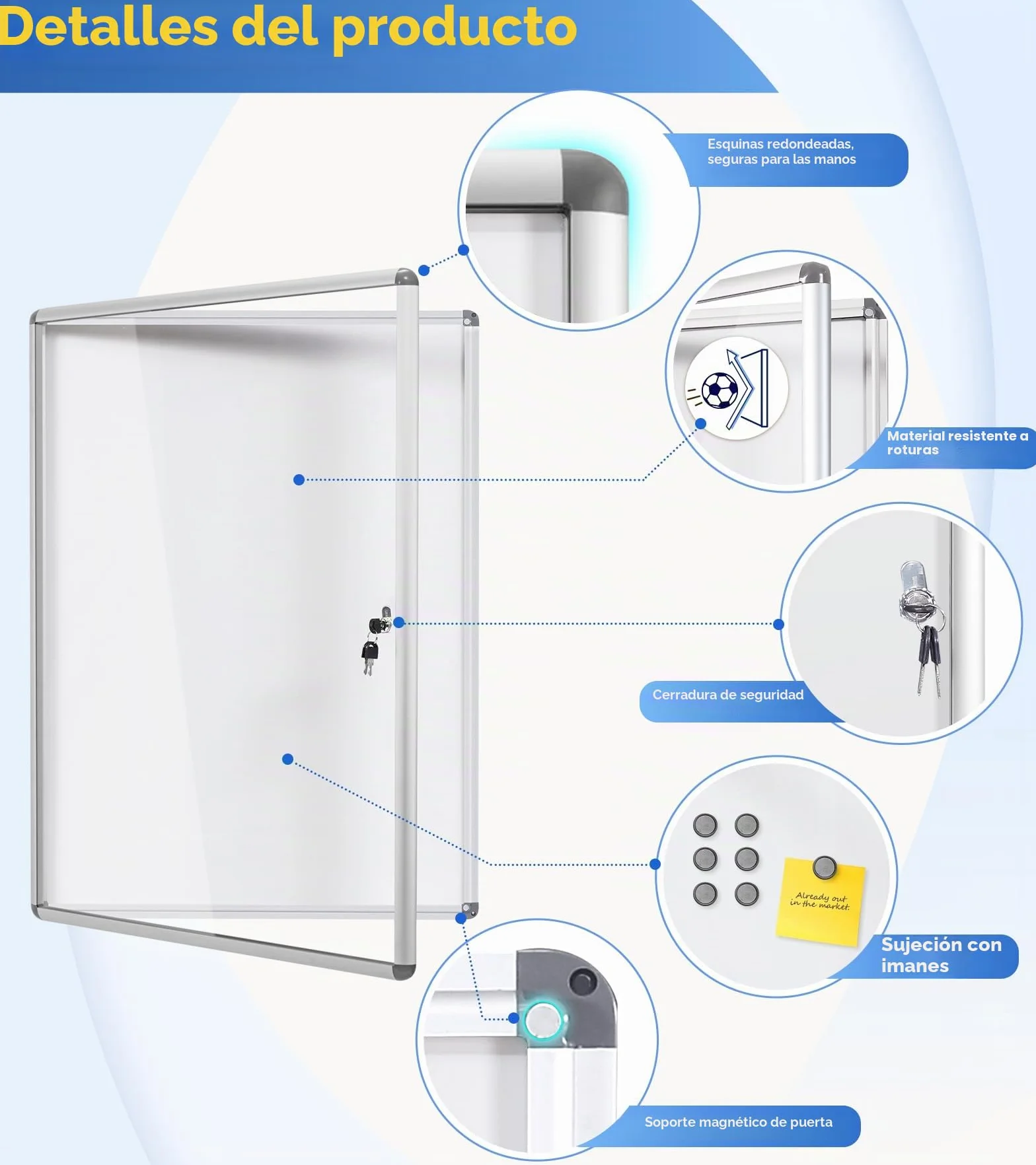 SwanSea Tablón de Anuncios Blanco con cerradura Tablón de anuncios con con llave con bisagras para interiores en aluminio,98x72 cm (9xA4)