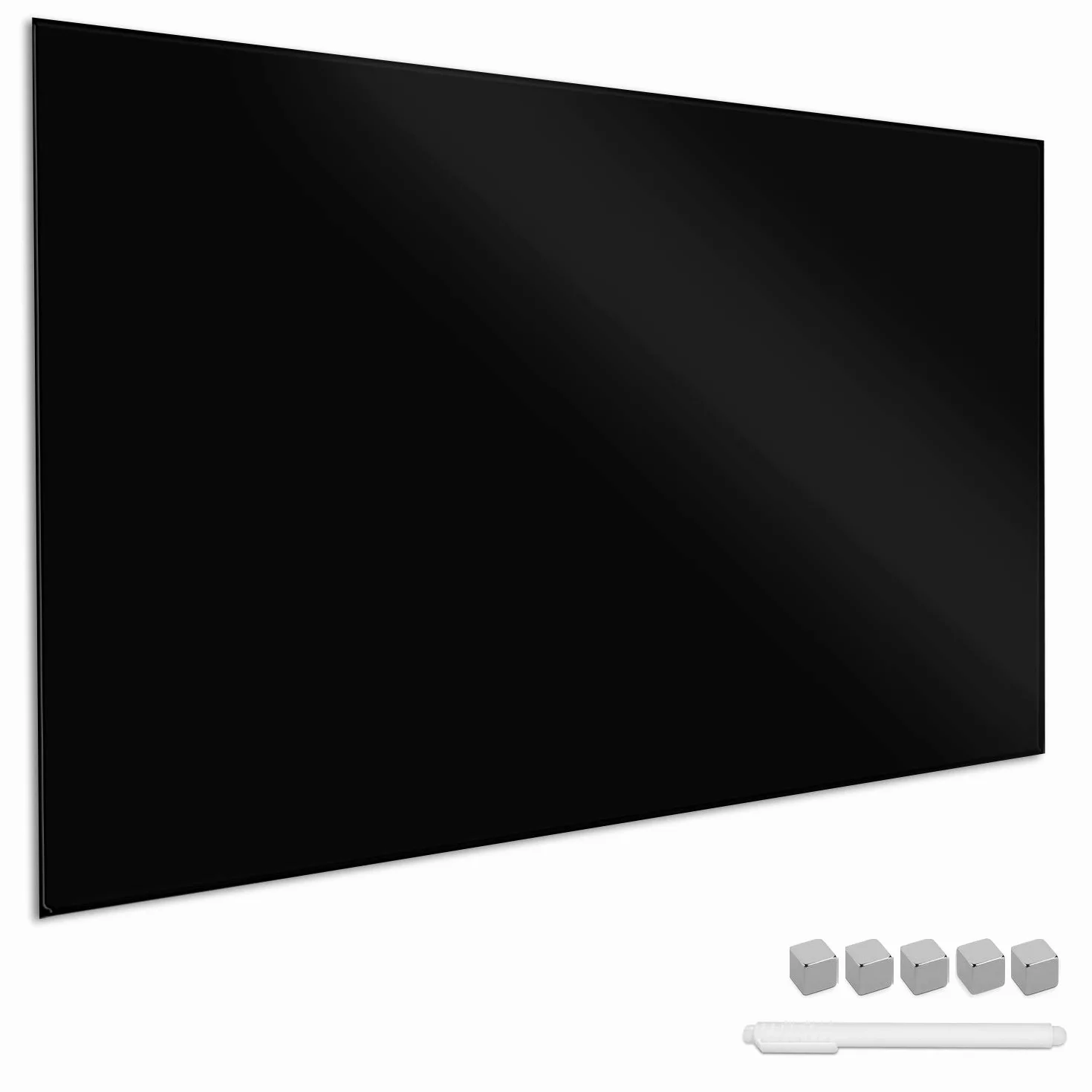 Navaris Pizarra magnética de Vidrio - Tablero de Notas de Cristal de 90 x 60 CM - Tablón de recordatorios con rotulador imanes y Soporte - En Negro