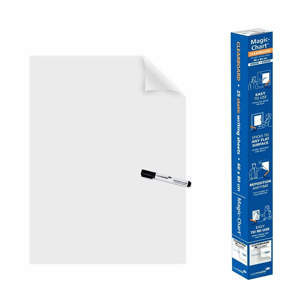 Legamaster Rollo de lámina mágica de 60 cm x 0,8 m, polipropileno, transparente, 25 hojas (25 hojas), recibirás 1 unidad de 25 hojas