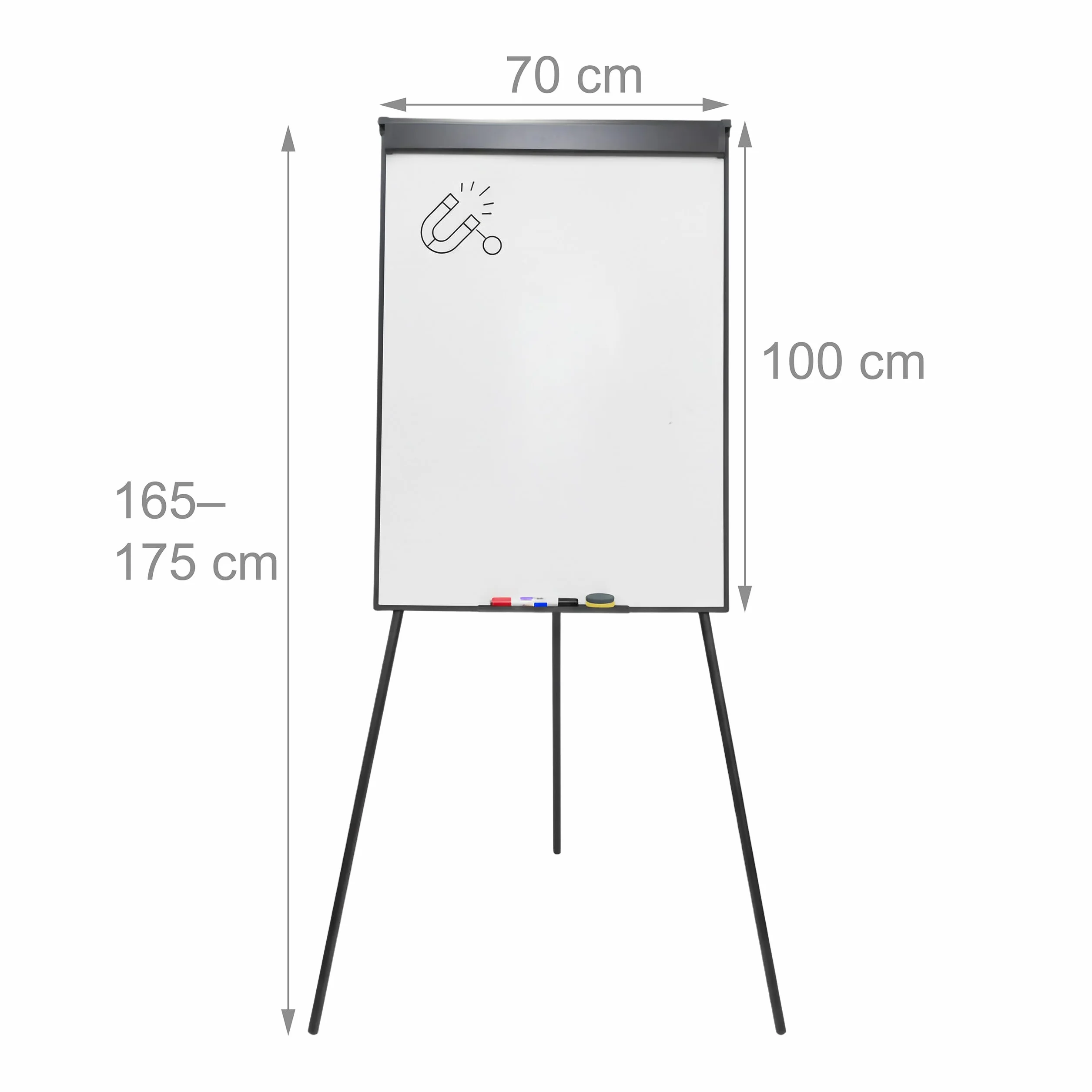 Pizarra Blanca Relaxdays, magnética, Regulable, trípode, Soporte para marcadores, Aluminio, HB: 100 x 70 cm, Negra