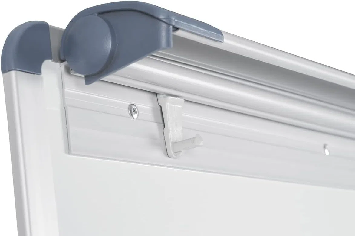 Bi-Joy Pizarra Blanca Magnética con Caballete Trípode, 70 x 100 cm, Marco Gris y azul, con Bandeja y Clip Ajustable para Bloques