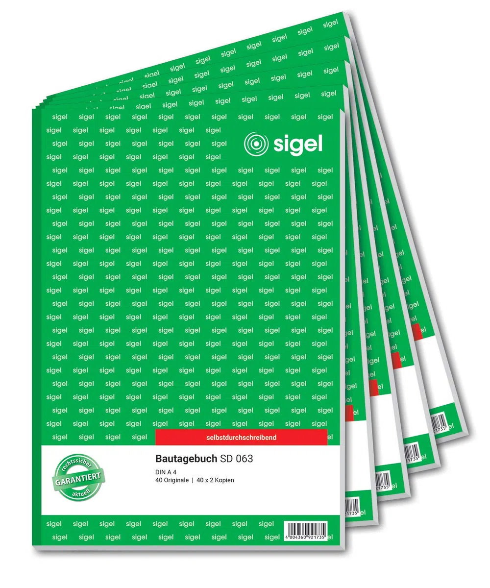 Sigel Diario de construcción A4, 3 x 40 hojas, autocopiable, 5 unidades | SD063/5, microperforado con orificios para archivar