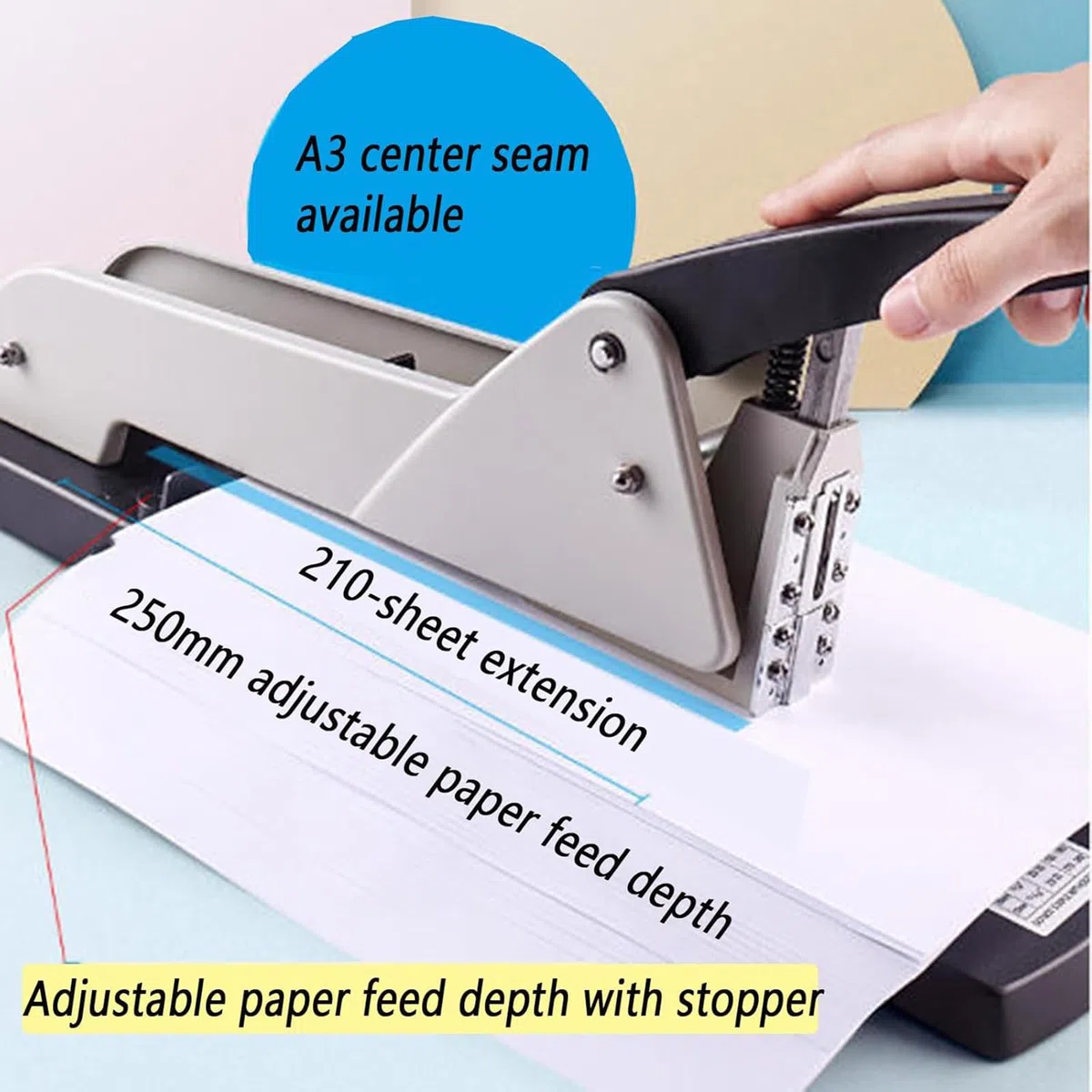 Grapadora De Largo Alcance Para Trabajo Pesado, Grapadora De Escritorio, Capacidad De 200 Hojas, Profundidad De Grapado Ajustable De 9,84 Pulgadas, Adecuada Para Crear Folletos, Panfletos Y Álbumes