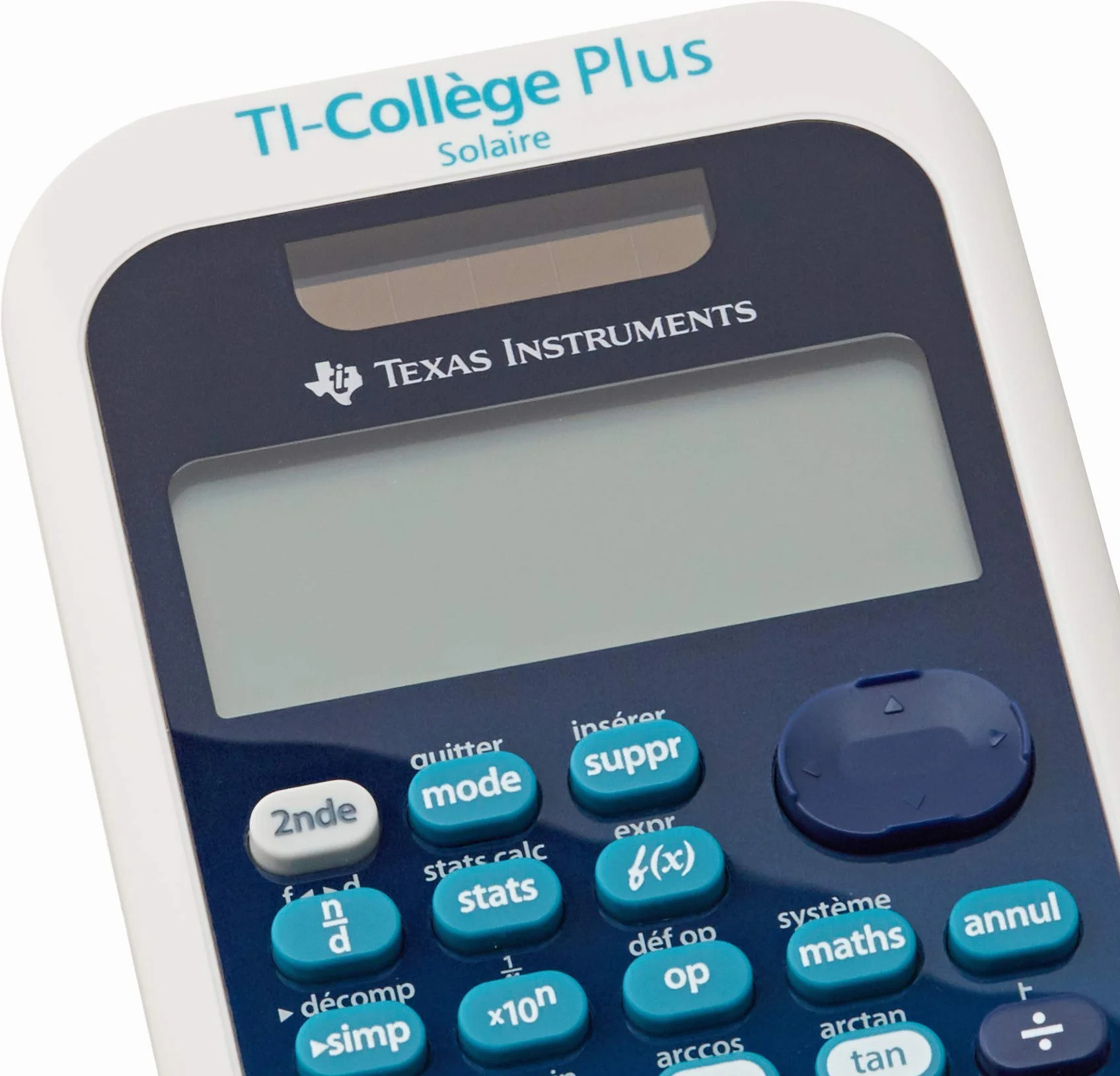 Texas Instruments TI College Plus - Calculadora científica (Panel Solar y batería), Color Azul y Blanco