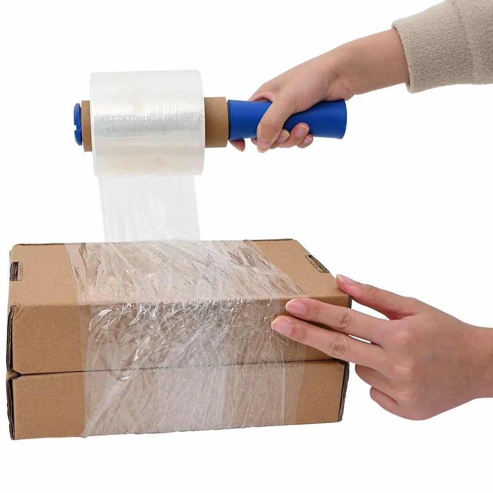 Láminas elásticas transparentes de 23 micras de 10 cm x 300 m, de polietileno, con asa, material de embalaje para almacenamiento, transporte, mudanza, cartón y protección contra el polvo