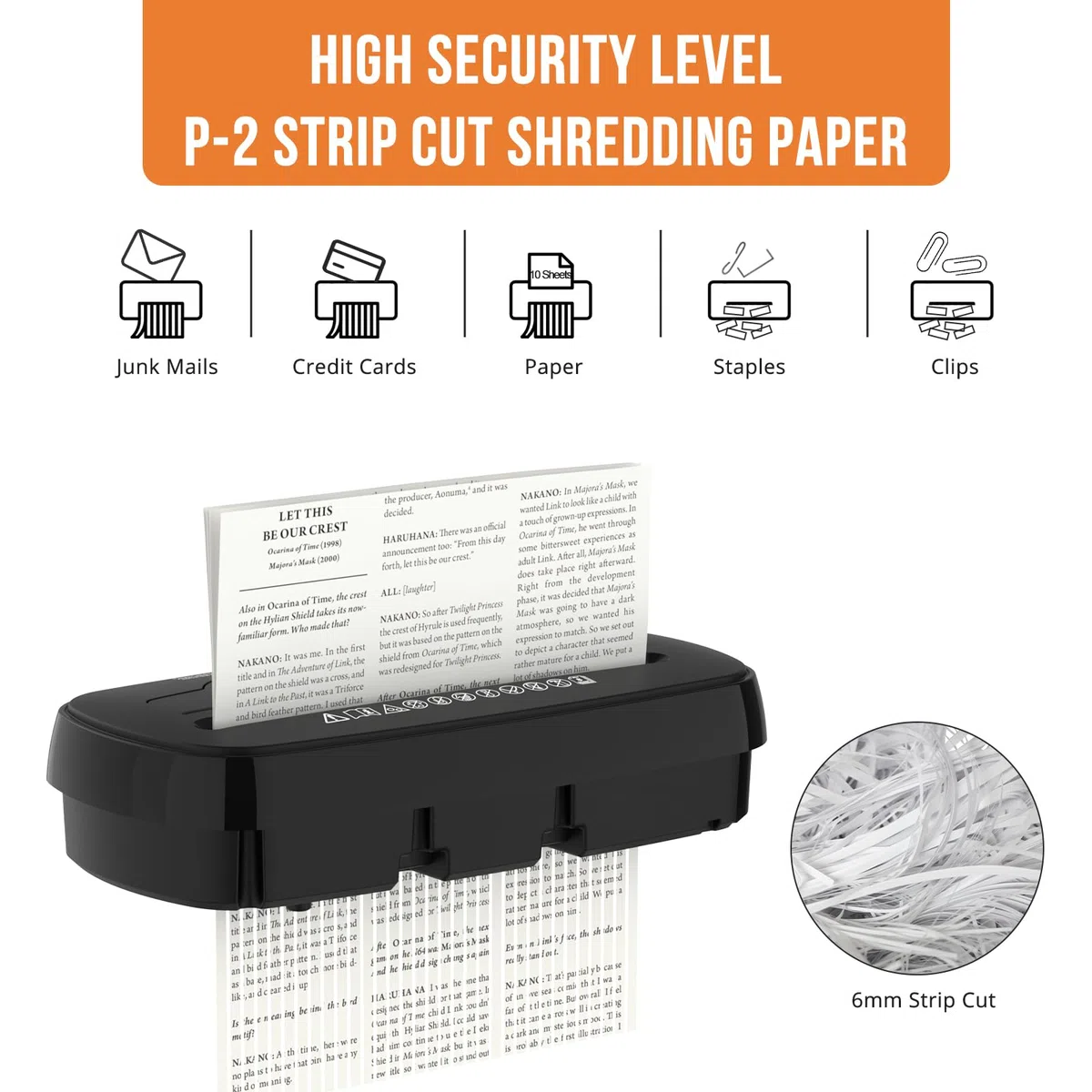 Woolsche Trituradora de papel para oficina en casa, corte de tira de 10 hojas con cesta de 3.17 galones, nivel de seguridad P-2, diseño de 3 modos, trituradora de CD y tarjeta de crédito, duradera y